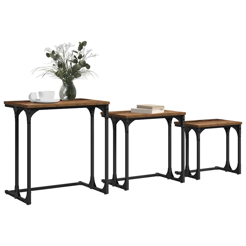 Fészkelt kávézó asztal 3 pcs régi fa 50.5 x 35 x 53 cm faanyag Fészkelt kávézó asztal 3 pcs régi fa 50.5 x 35 x 53 cm faanyag