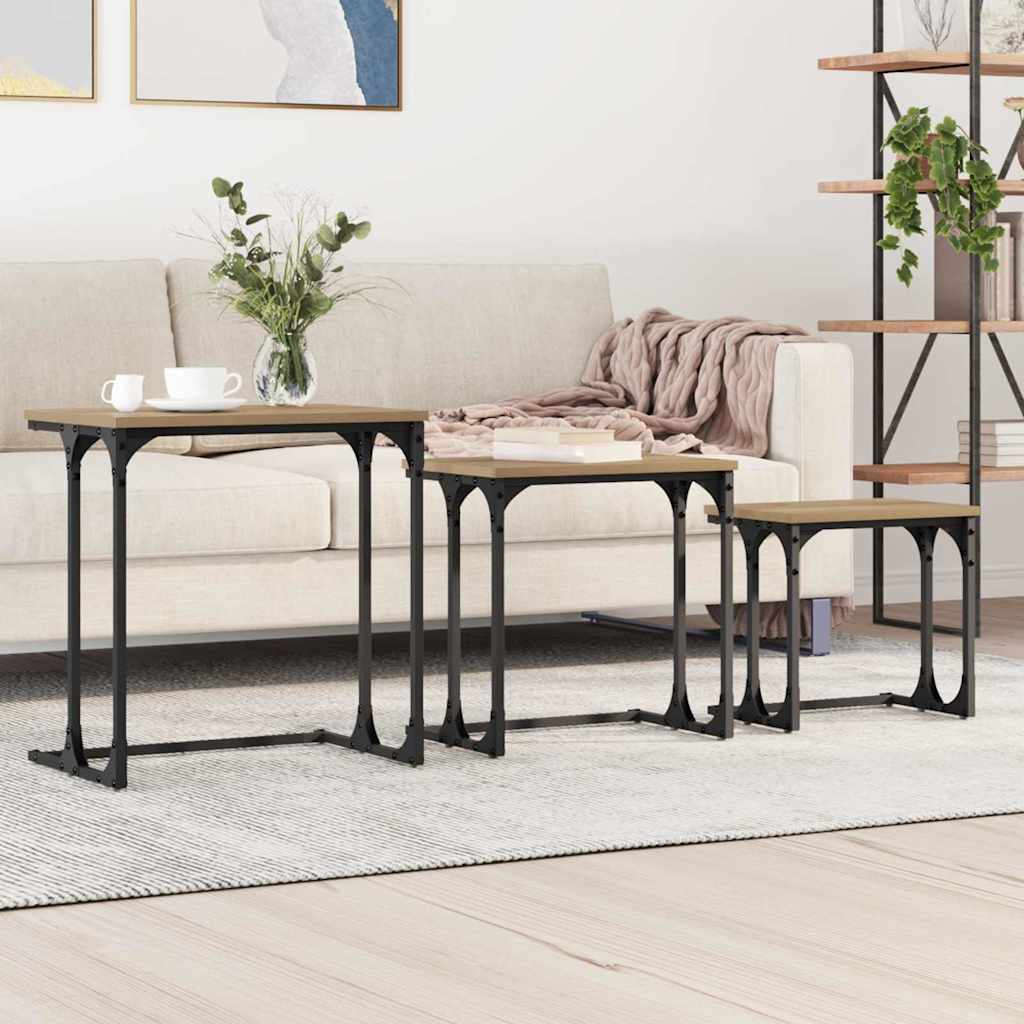 Fészkelt kávézó asztal 3 pcs kézműves tölgy 50.5 x 35 x 53 cm Fészkelt kávézó asztal 3 pcs kézműves tölgy 50.5 x 35 x 53 cm