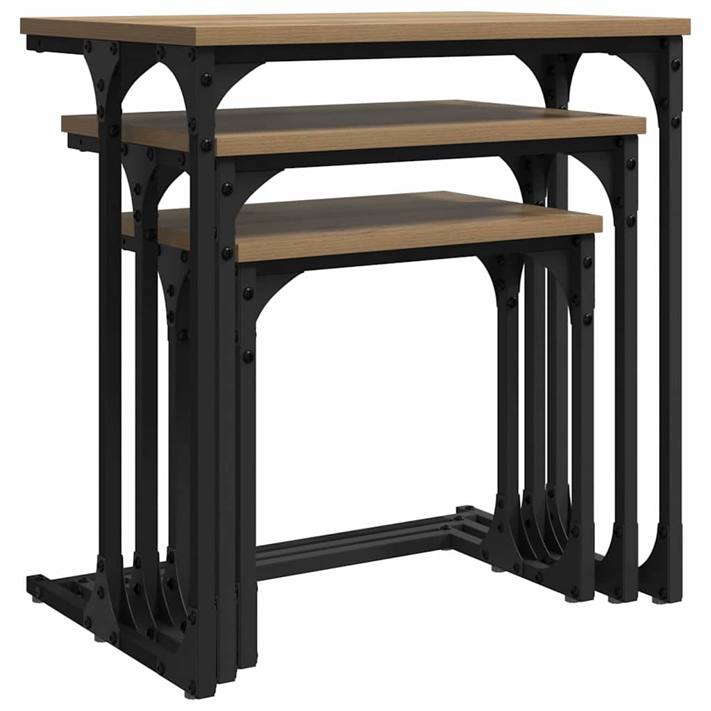 Fészkelt kávézó asztal 3 pcs kézműves tölgy 50.5 x 35 x 53 cm Fészkelt kávézó asztal 3 pcs kézműves tölgy 50.5 x 35 x 53 cm