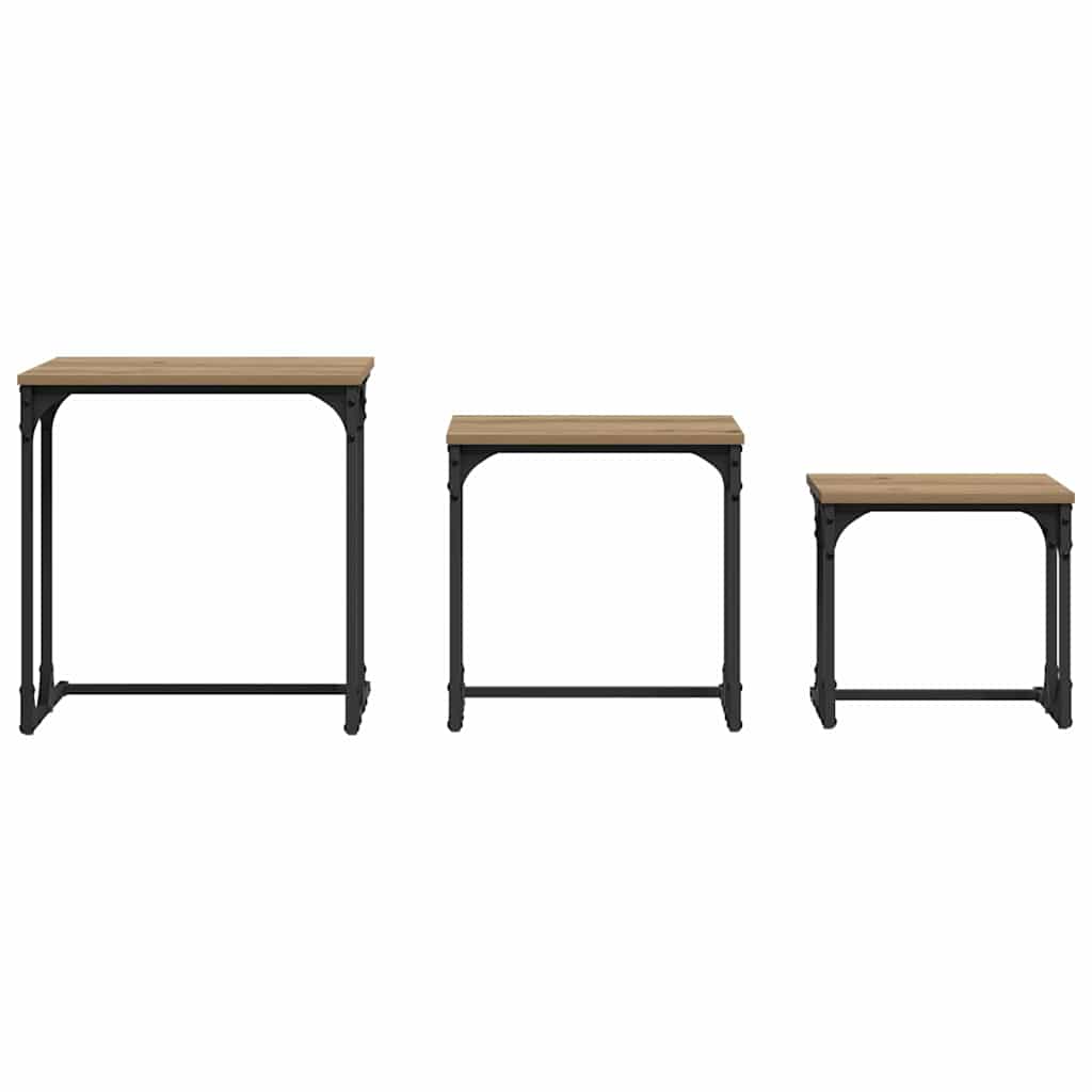 Fészkelt kávézó asztal 3 pcs kézműves tölgy 50.5 x 35 x 53 cm Fészkelt kávézó asztal 3 pcs kézműves tölgy 50.5 x 35 x 53 cm