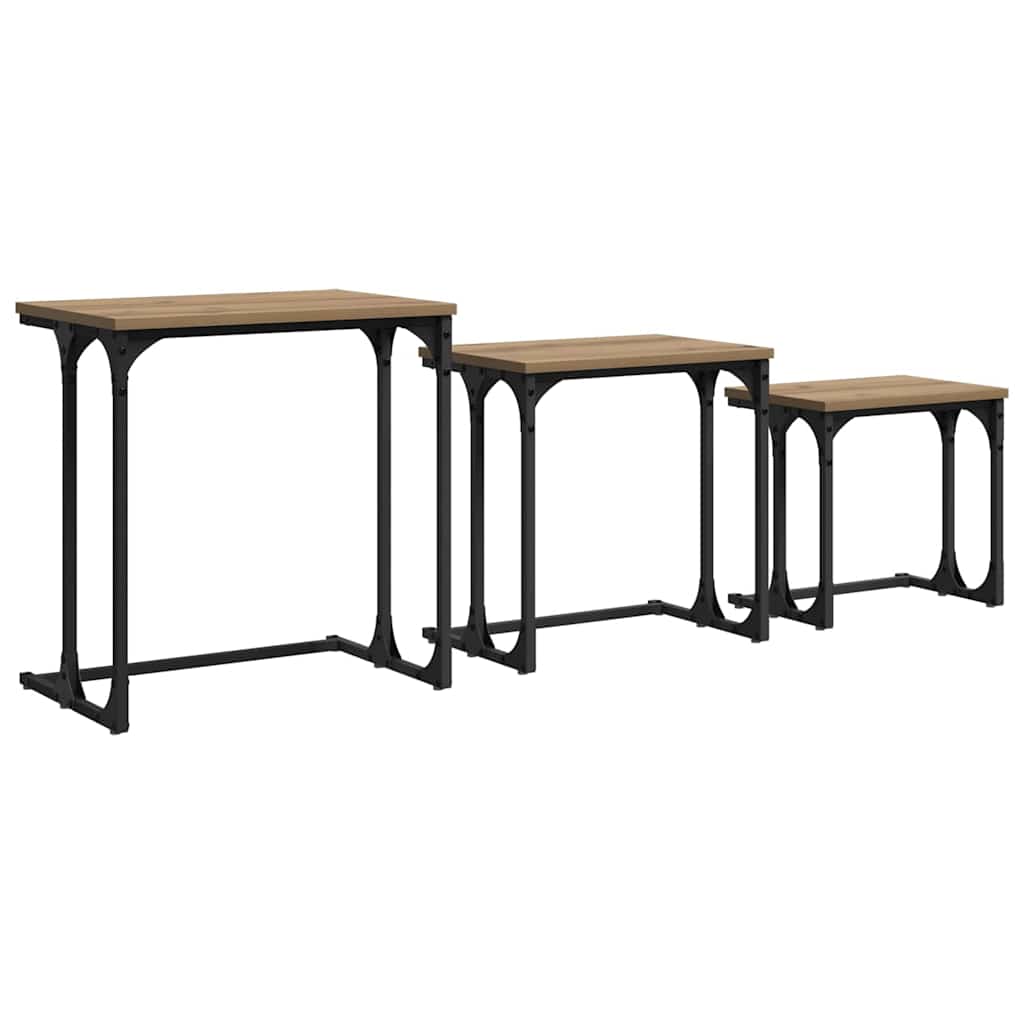 Fészkelt kávézó asztal 3 pcs kézműves tölgy 50.5 x 35 x 53 cm Fészkelt kávézó asztal 3 pcs kézműves tölgy 50.5 x 35 x 53 cm