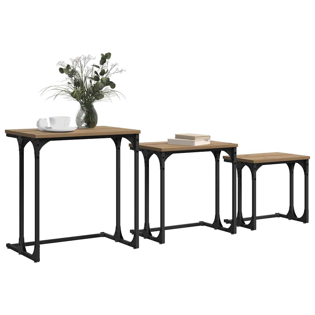 Fészkelt kávézó asztal 3 pcs kézműves tölgy 50.5 x 35 x 53 cm Fészkelt kávézó asztal 3 pcs kézműves tölgy 50.5 x 35 x 53 cm