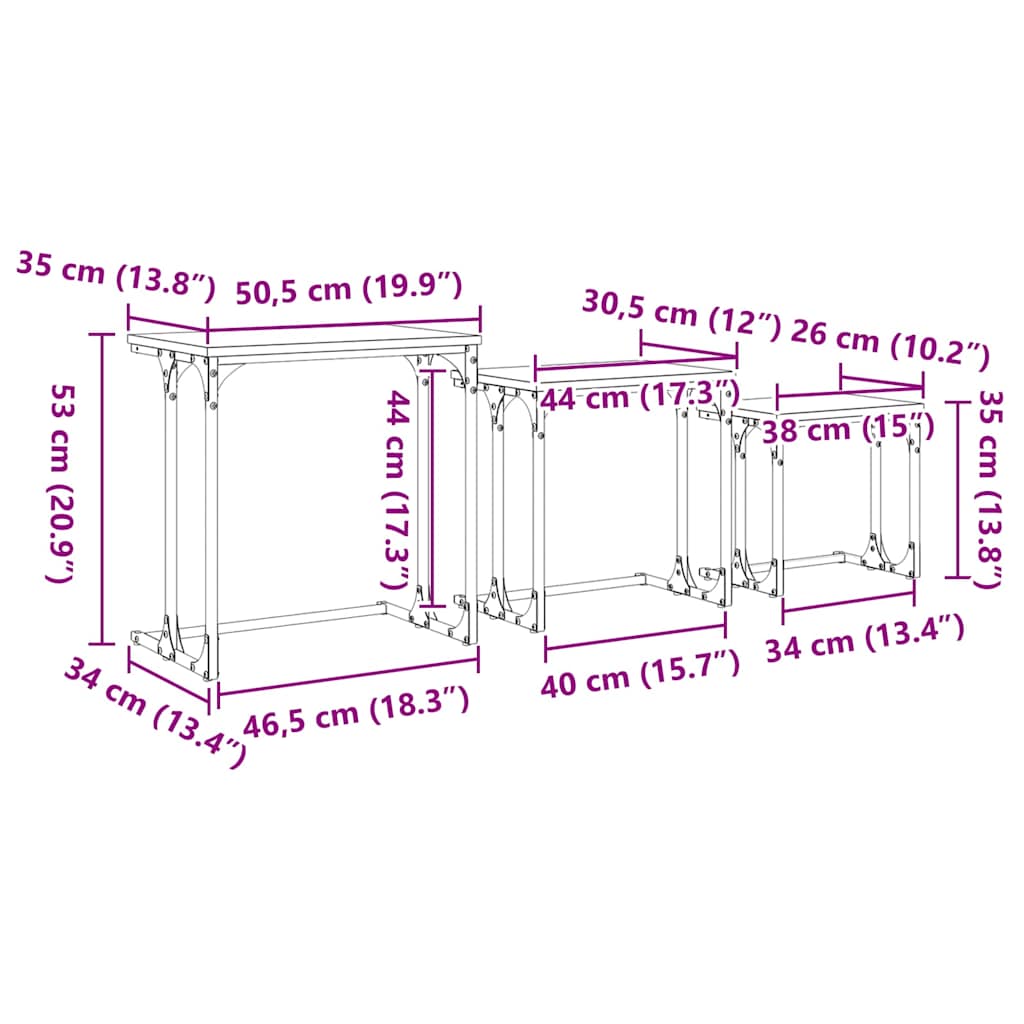 Fészkelt kávézó asztal 3 pcs musta tammi 50.5 x 35 x 53 cm Fészkelt kávézó asztal 3 pcs musta tammi 50.5 x 35 x 53 cm