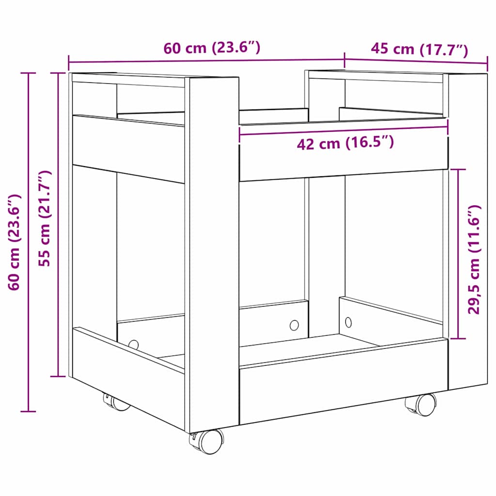 Íróasztali kocsi fekete tölgy 60 x 45 x 60 cm faanyag