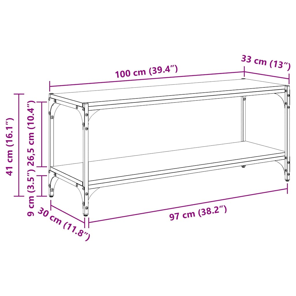 Tv szekrény öreg fa 100x33x41cm műszaki fa és vas