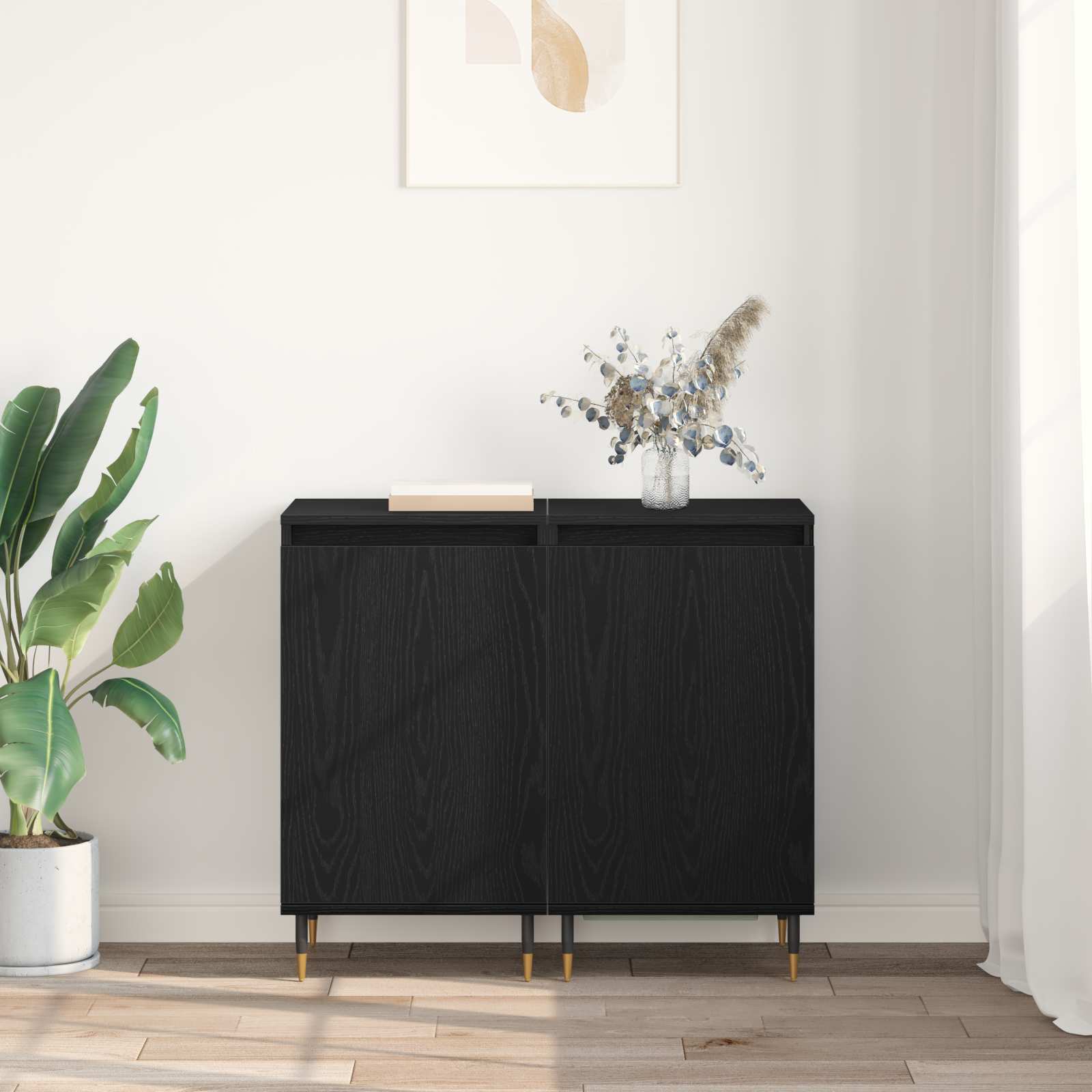 Széf 2 pcs fekete tölgy 40 x 35 x 70 cm műszaki fa és vas