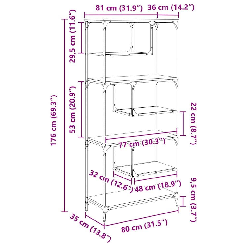 Könyvszekrény régi fa 81 x 36 x 176 cm faanyag