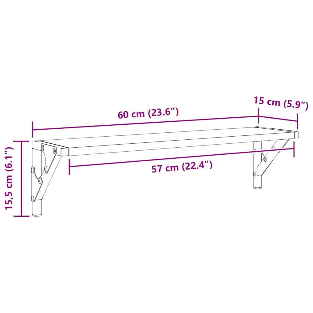Falpolcok 2 pcs fekete tölgy 60 x 15 x 15,5 cm faanyag