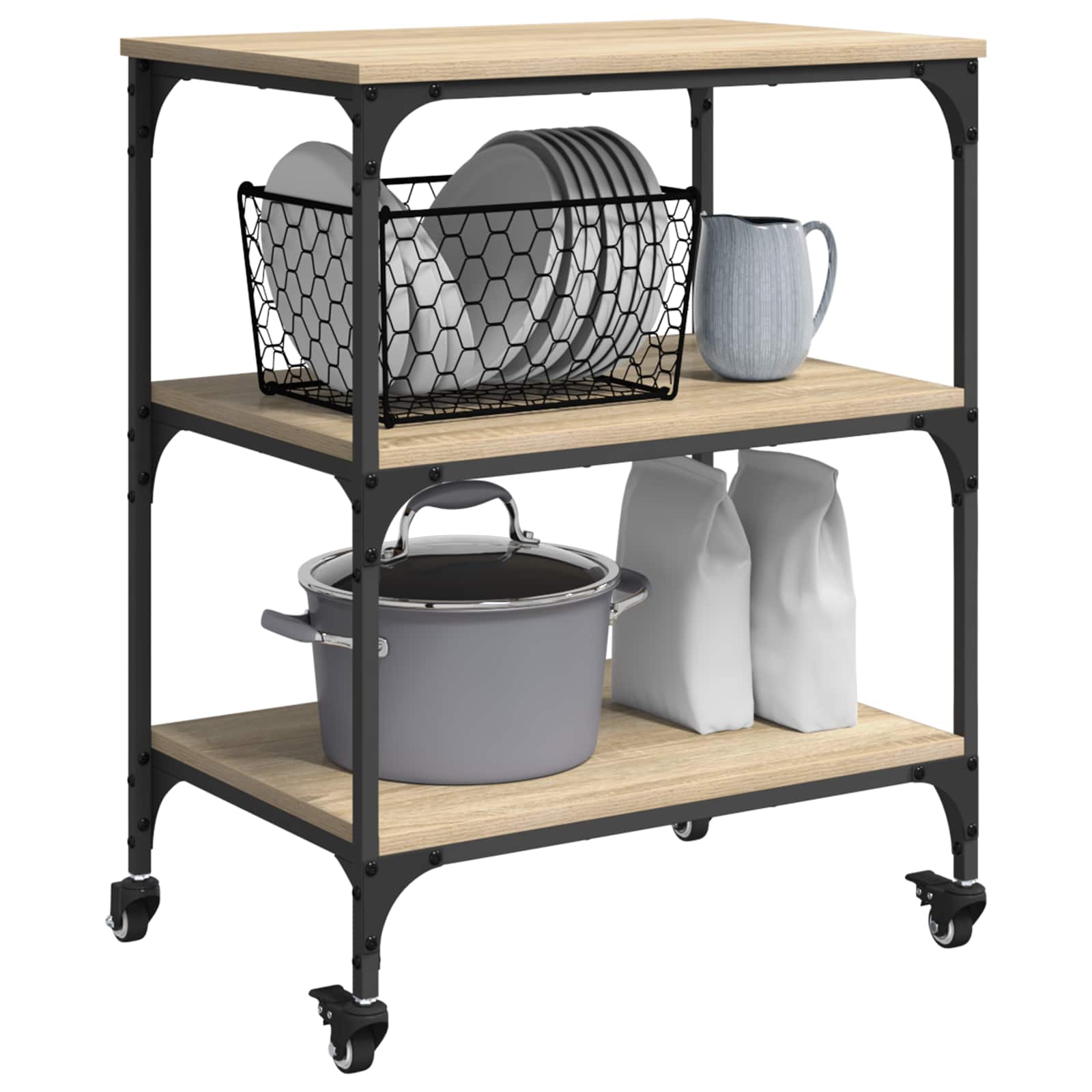 Konyhai kocsi sonoma tölgy 60 x 41 x 76 cm faanyag