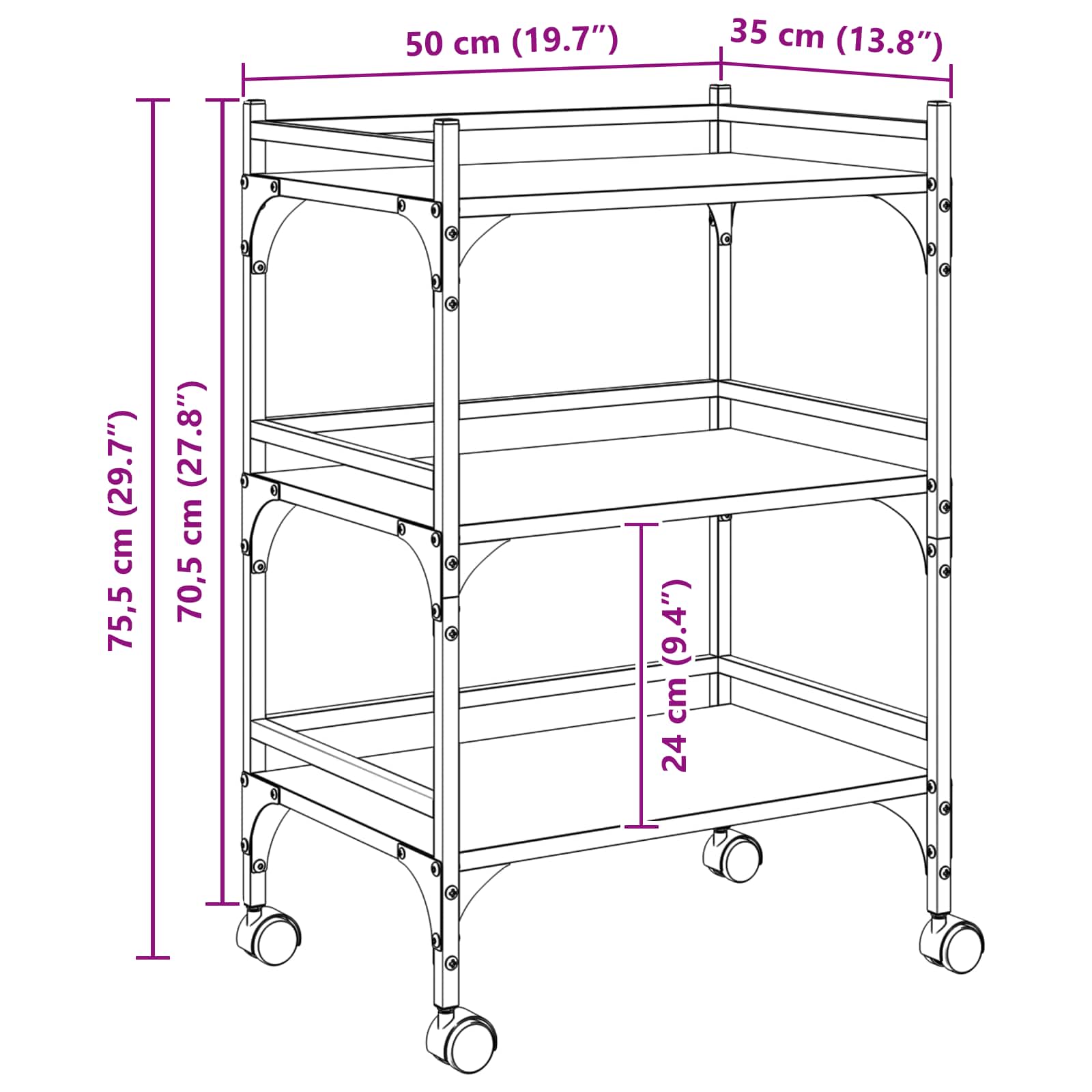 Konyhai kocsi sonoma tölgy 50 x 35 x 75,5 cm faanyag
