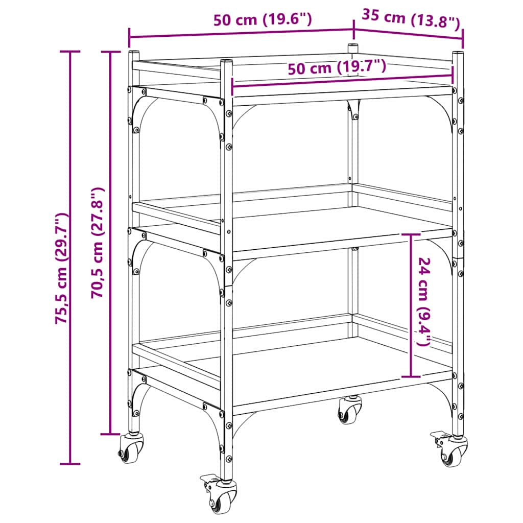 Konyhai kocsi fekete tölgy 50 x 35 x 75.5 cm faanyag