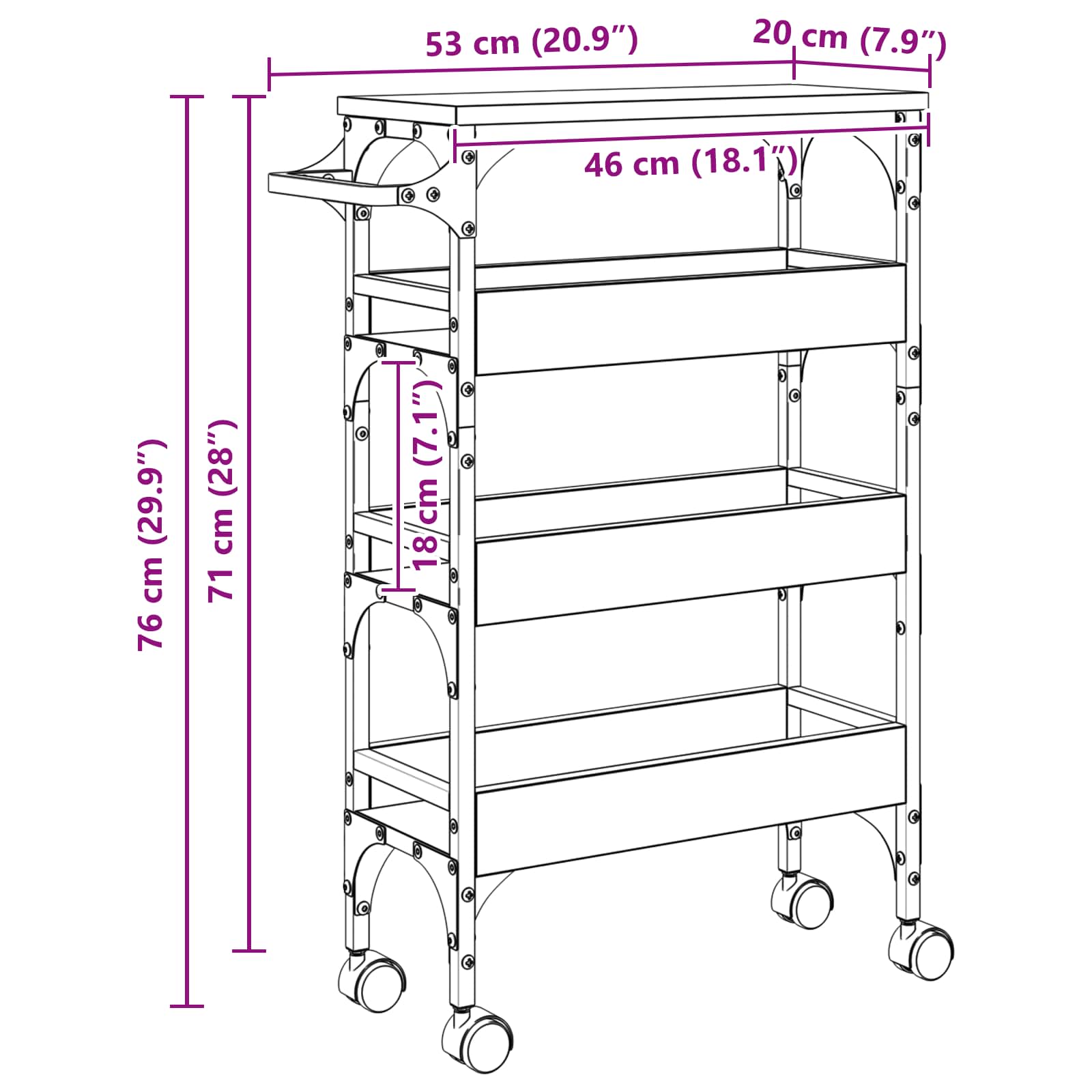 Konyhai kocsi sonoma tölgy 53 x 20 x 76 cm faanyag