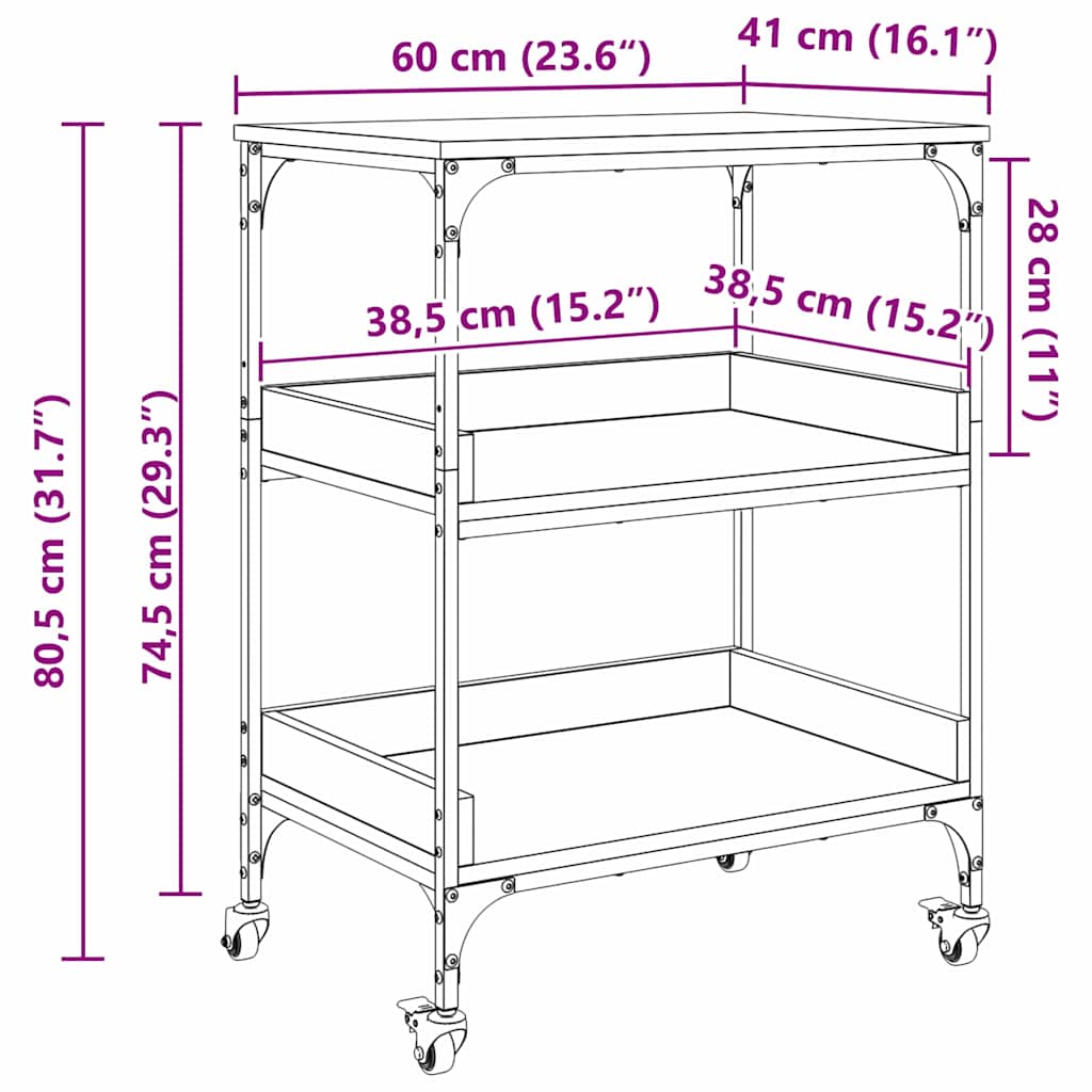Konyhai kocsi fekete tölgy 60 x 41 x 80.5 cm faanyag