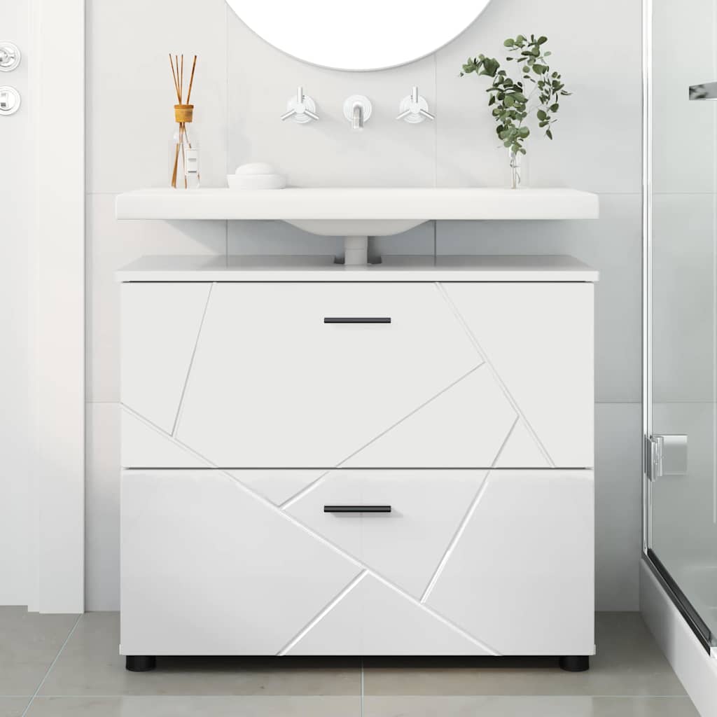 Fürdőszoba székény magasfényű fehér 76.5 x 35 x 64 cm faanyag Fürdőszoba székény magasfényű fehér 76.5 x 35 x 64 cm faanyag