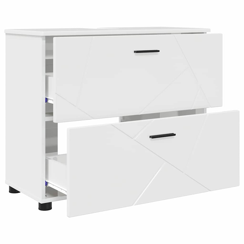 Fürdőszoba székény magasfényű fehér 76.5 x 35 x 64 cm faanyag Fürdőszoba székény magasfényű fehér 76.5 x 35 x 64 cm faanyag