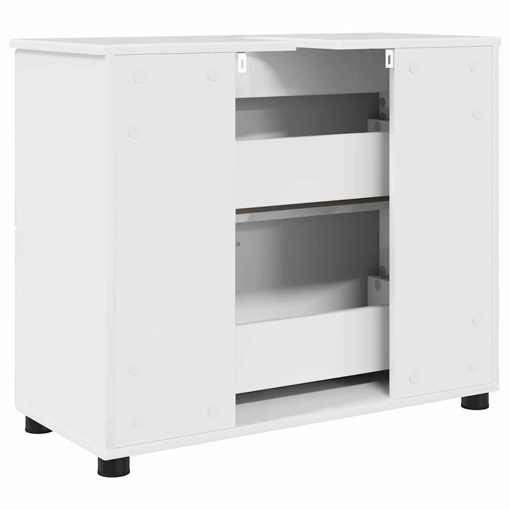 Fürdőszoba székény magasfényű fehér 76.5 x 35 x 64 cm faanyag Fürdőszoba székény magasfényű fehér 76.5 x 35 x 64 cm faanyag