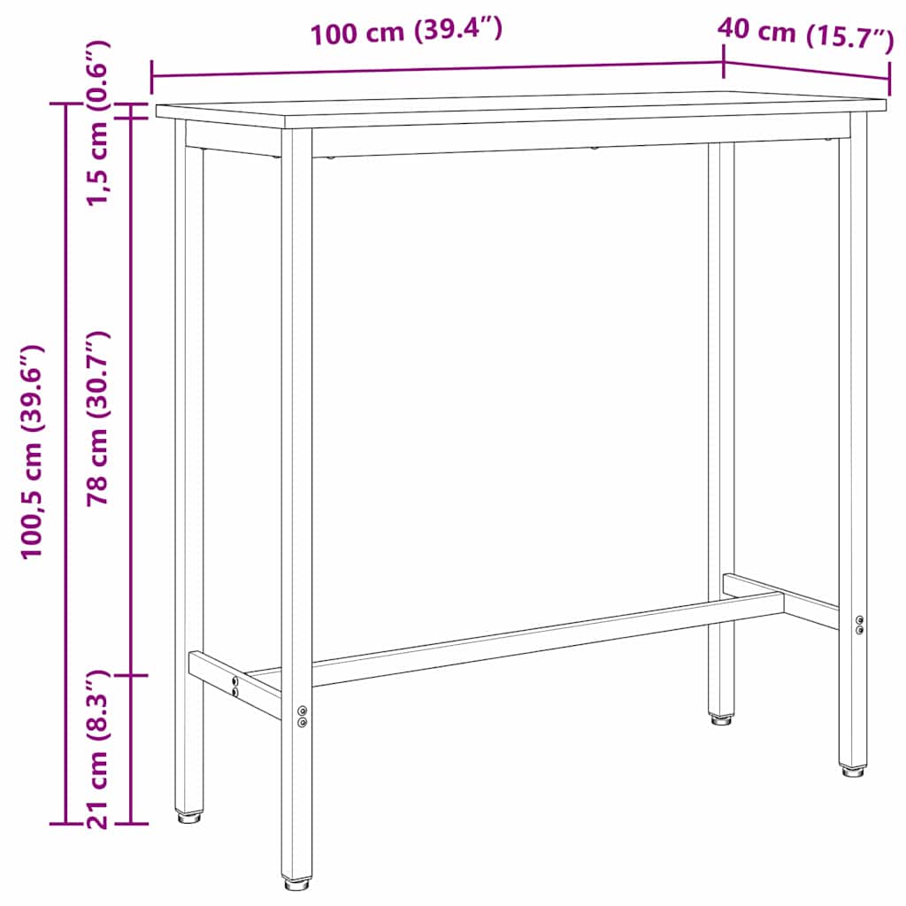 Asztal artisan tölgy 100 x 50 x 90,5 cm műszaki fa és acél