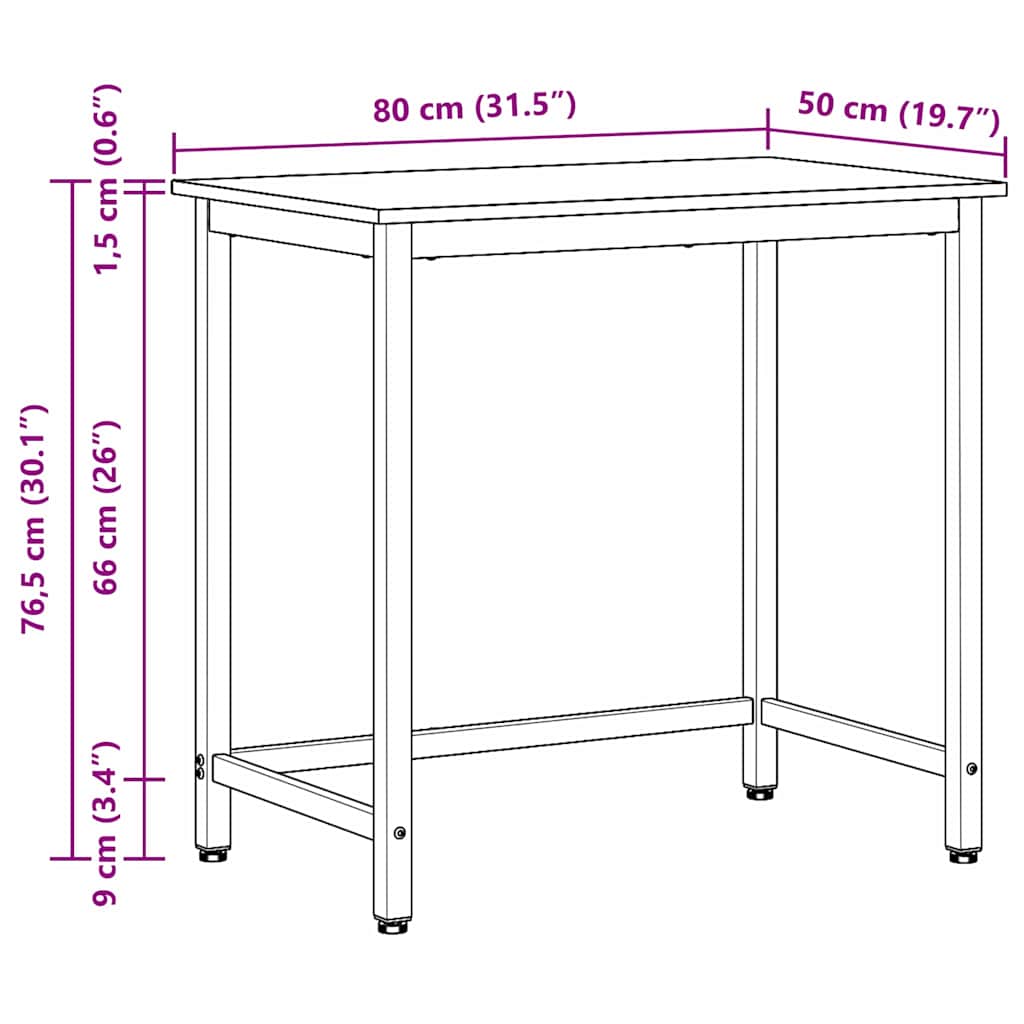 Asztal fekete tölgy 100 x 50 x 76,5 cm műszaki fa és acél