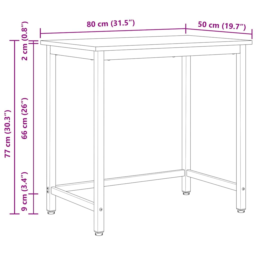 Asztal fehér 80 x 50 x 77 cm műszaki fa és acél