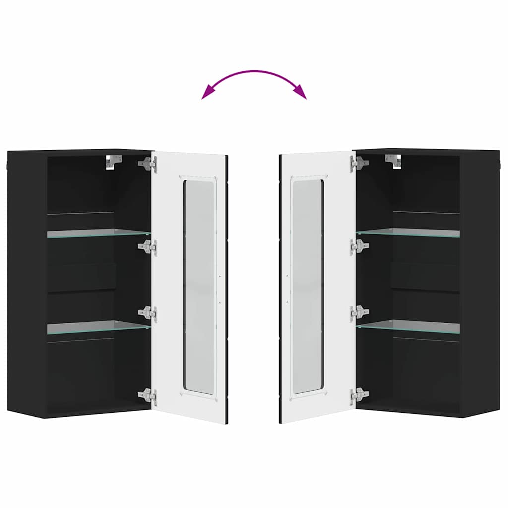 Fali szekrény polcokkal ajtóval fekete 55 x 29 x 100 cm faanyag