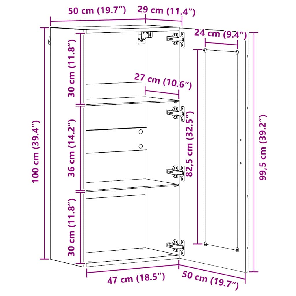 Fali szekrény polcokkal füstölt tölgy 55 x 29 x 100 cm faanyag