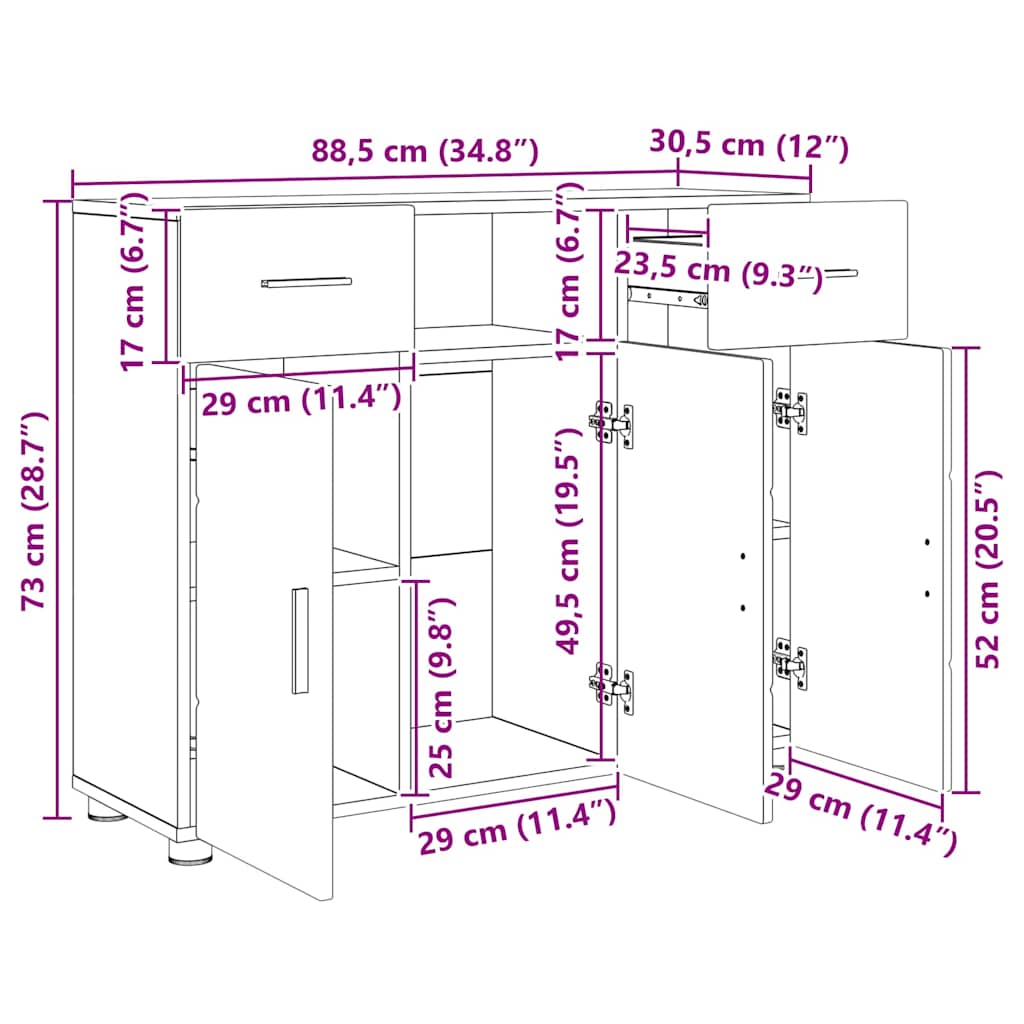 Széf fiókkal tárolóval fehér 88.5 x 30.5 x 73 cm faanyag