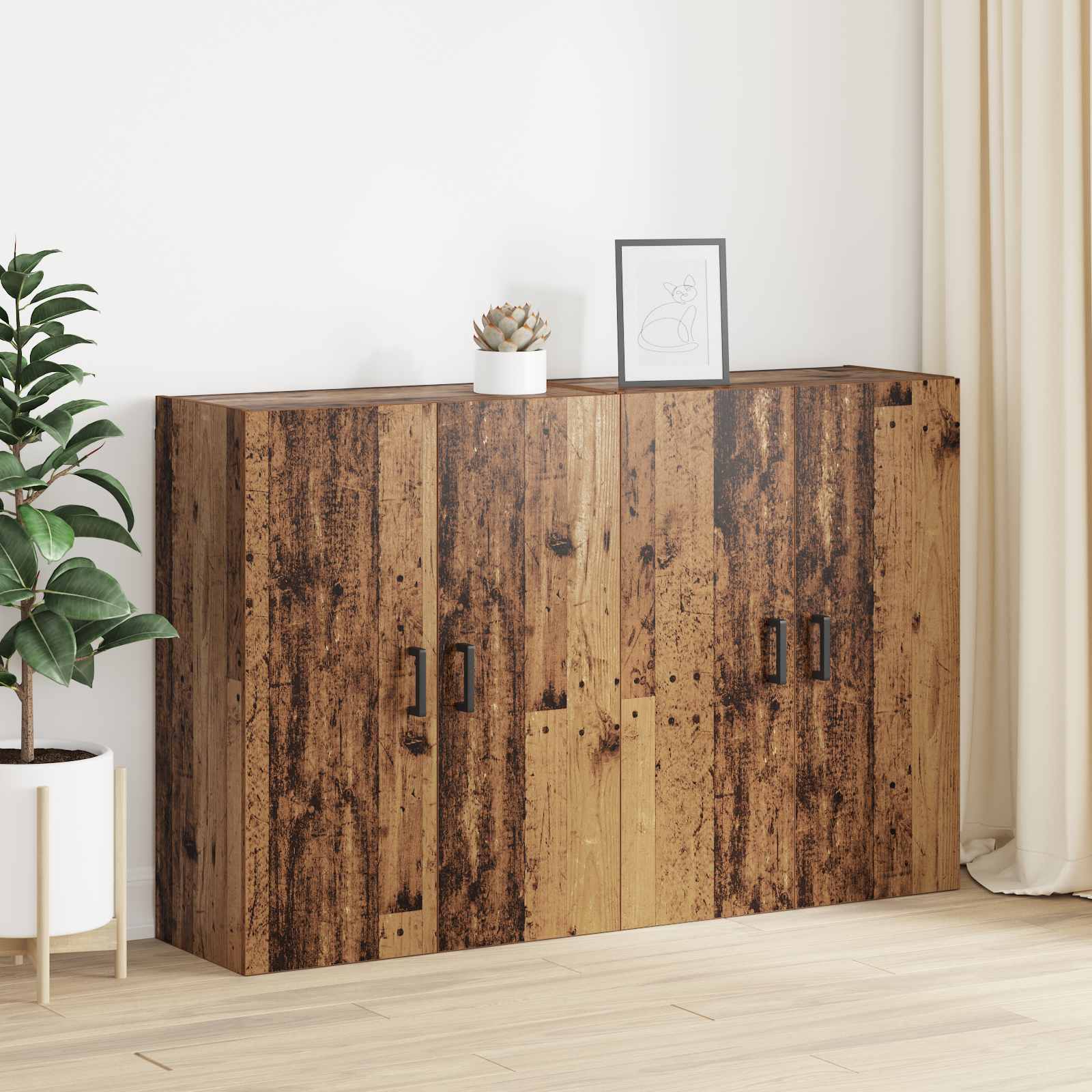Fali szekrény 2 pcs öreg fa 69,5 x 34 x 90 cm faanyag