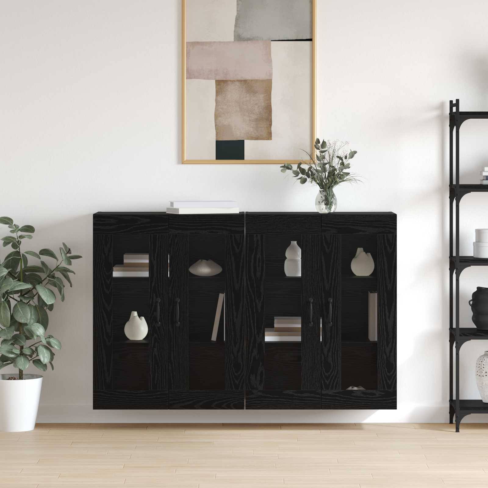 Fali szekrények 2 pcs musta tammi 69,5 x 34 x 90 cm faanyag
