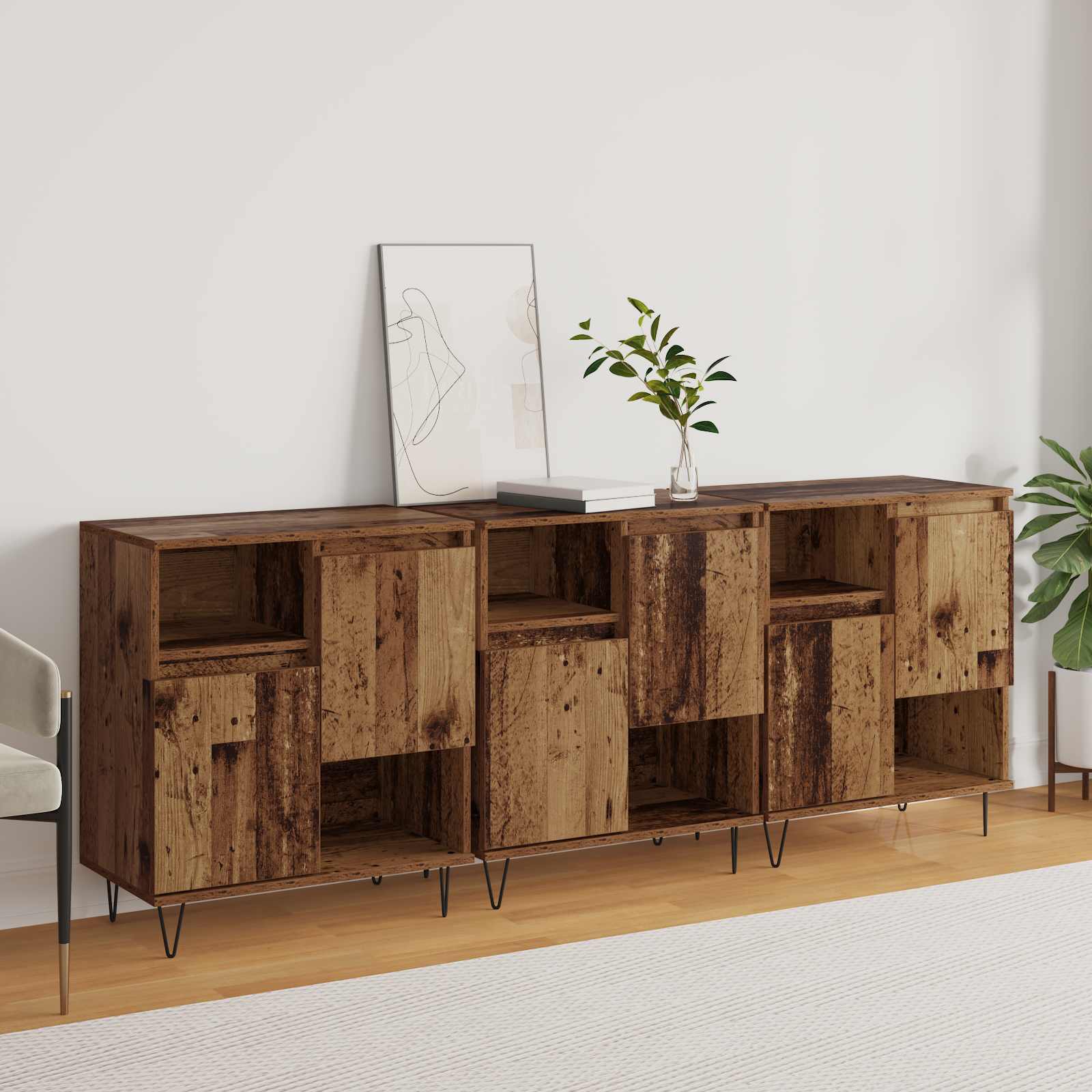 Széf 3 pcs öreg fa 60 x 35 x 70 cm
