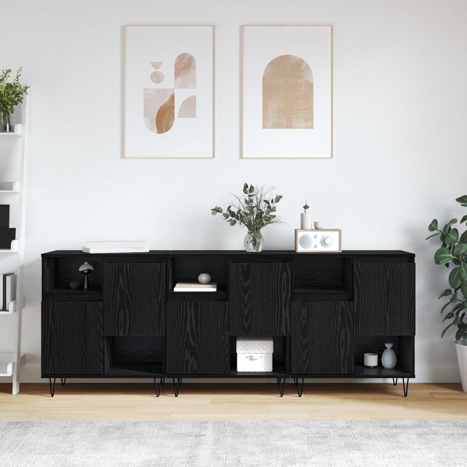 Széf 3 pcs fekete tölgy 60 x 35 x 70 cm