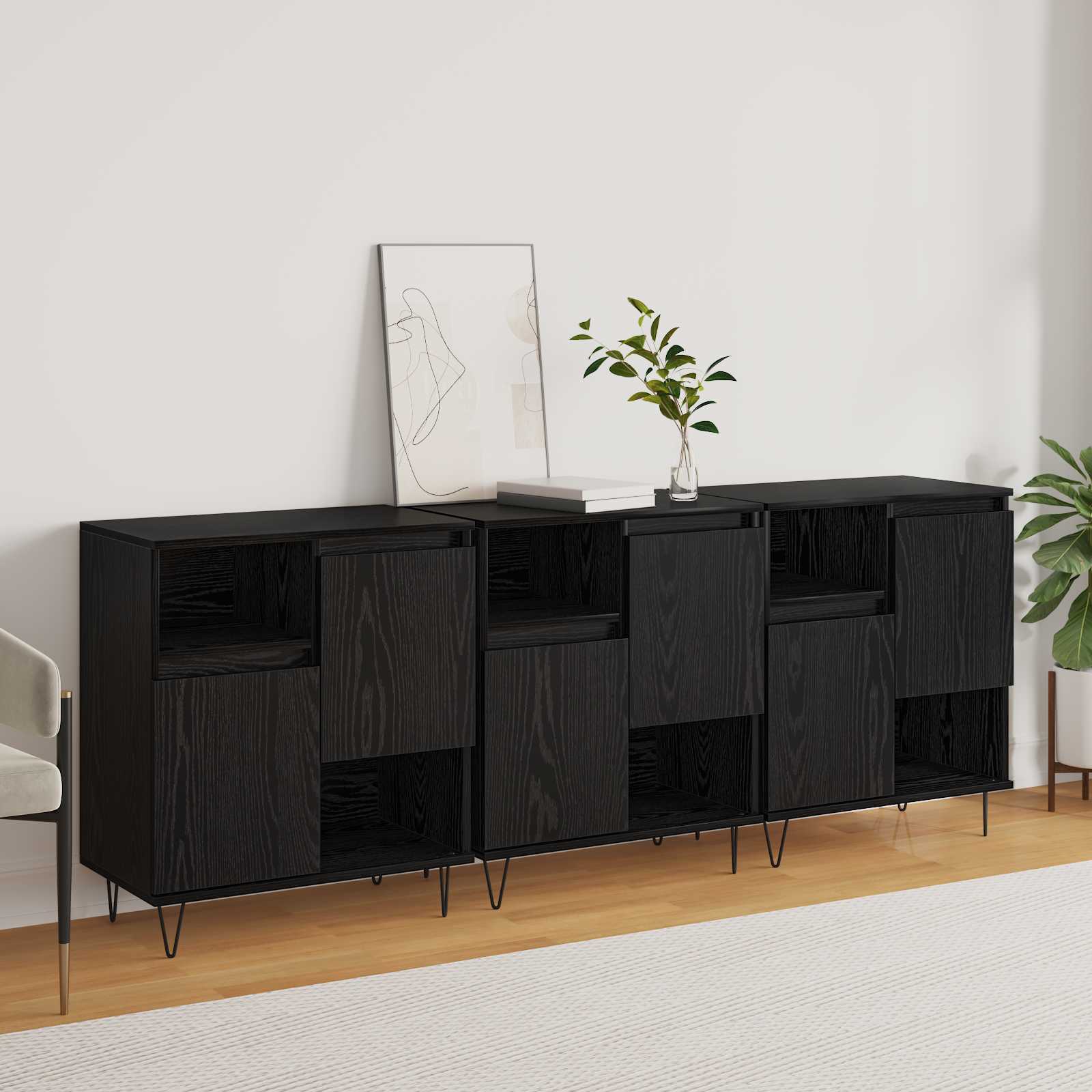 Széf 3 pcs fekete tölgy 60 x 35 x 70 cm