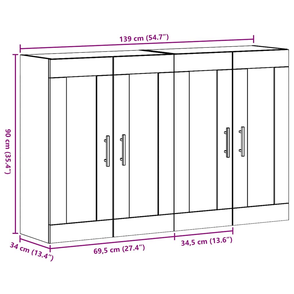 Fali szekrények 2 pcs régi fa 69,5 x 34 x 90 cm faanyag