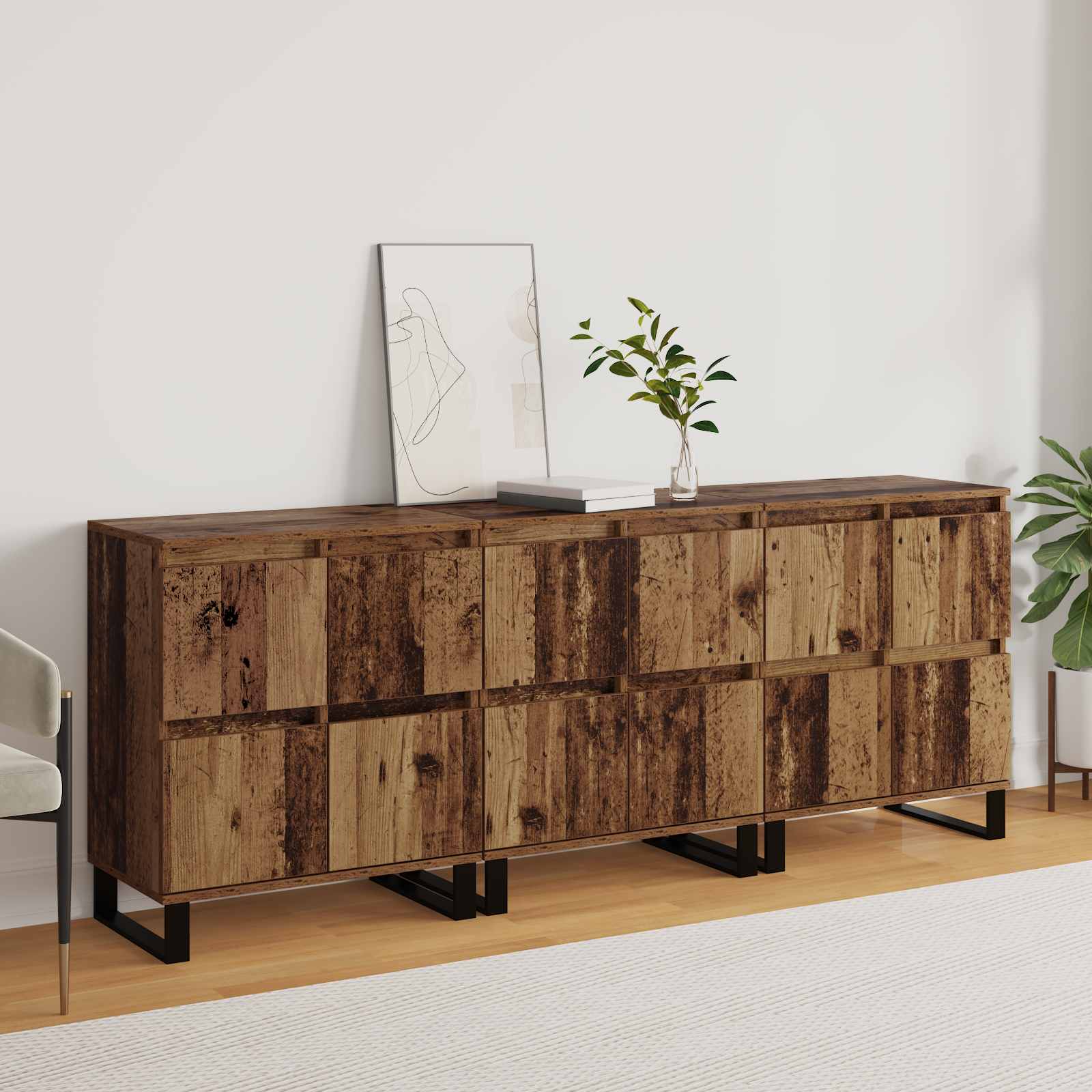 Széf 3 pcs öreg fa 60 x 35 x 70 cm