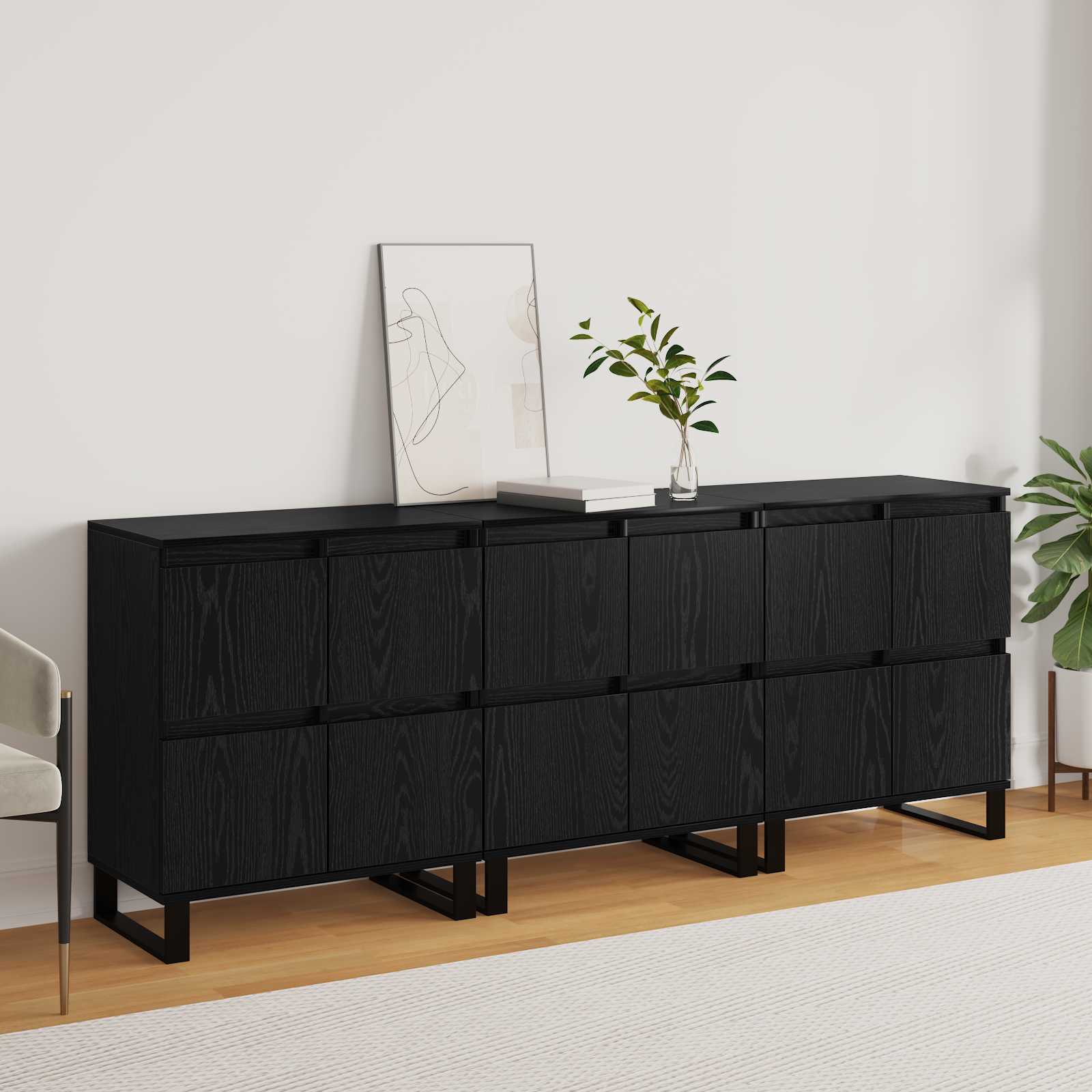 Széf 3 pcs fekete tölgy 60 x 35 x 70 cm