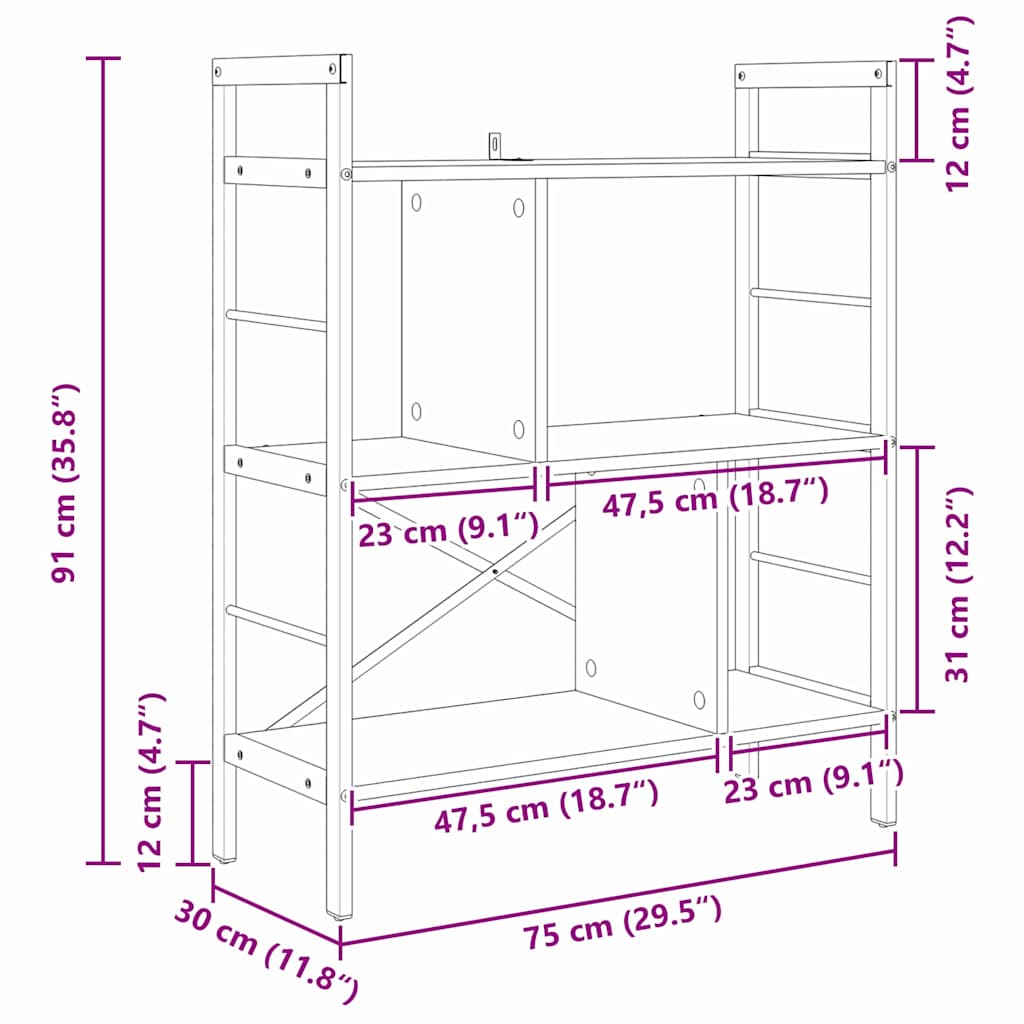 Könyvespolc sonoma tölgy 75 x 30 x 91 cm faanyag