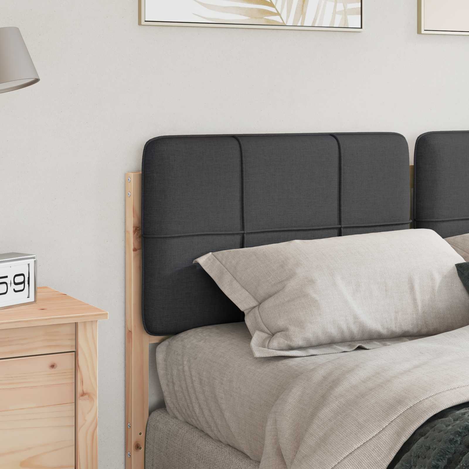 Kárpitozott fejtámla barna és sötétszürke 135 cm tömör fenyőfa