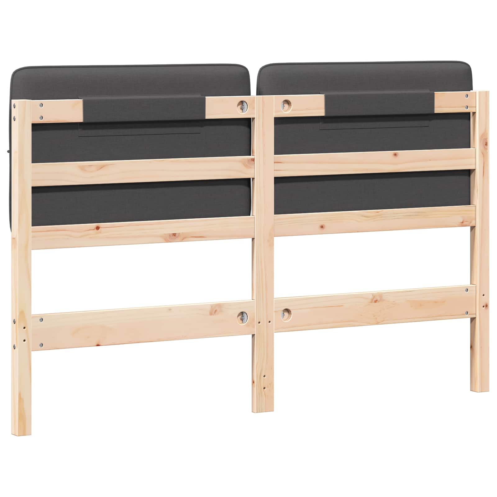 Kárpitozott fejtámla barna és sötétszürke 135 cm tömör fenyőfa