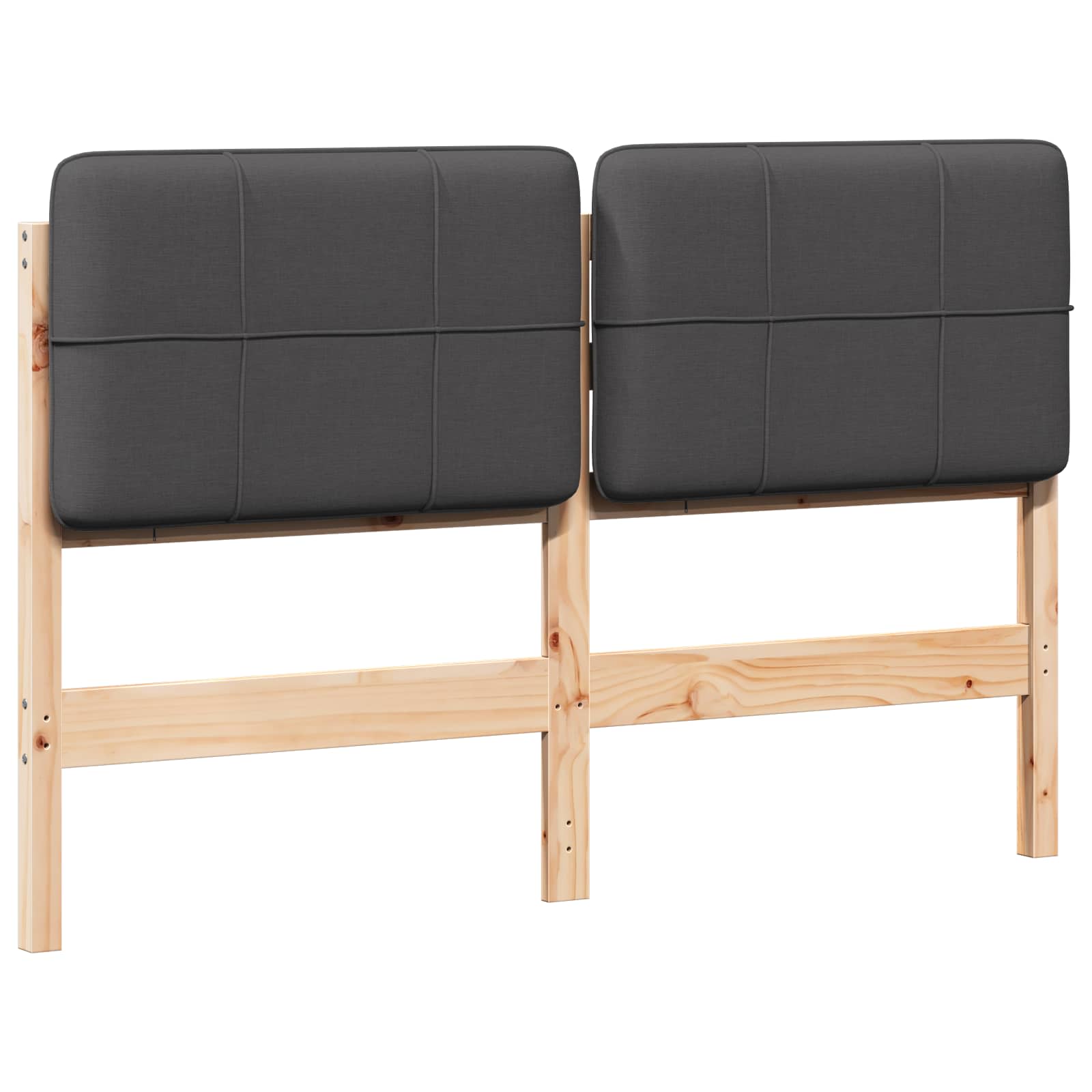 Kárpitozott fejtámla barna és sötétszürke 135 cm tömör fenyőfa