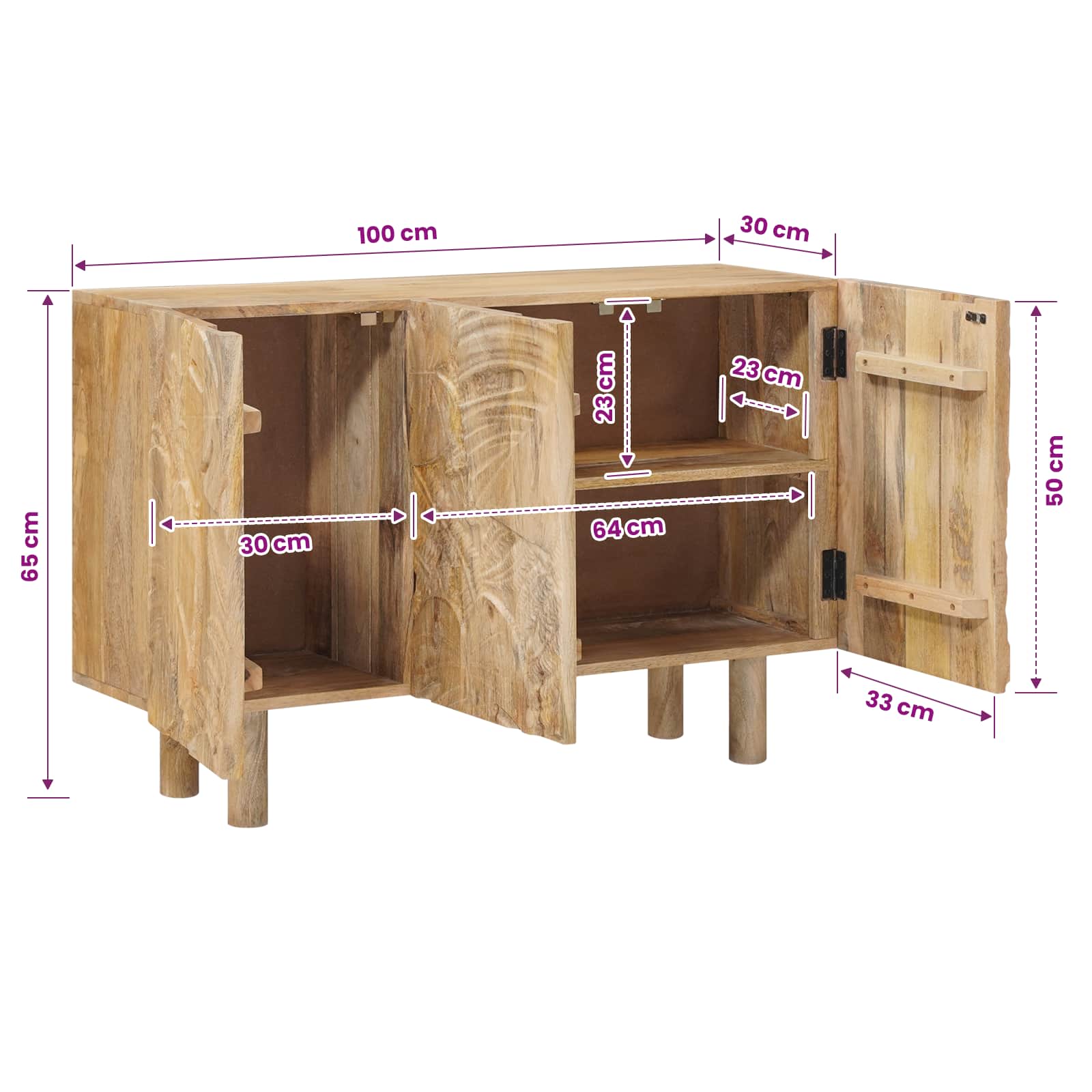 Széf 100 x 30 x 65 cm tömör mangófa és műszaki fa
