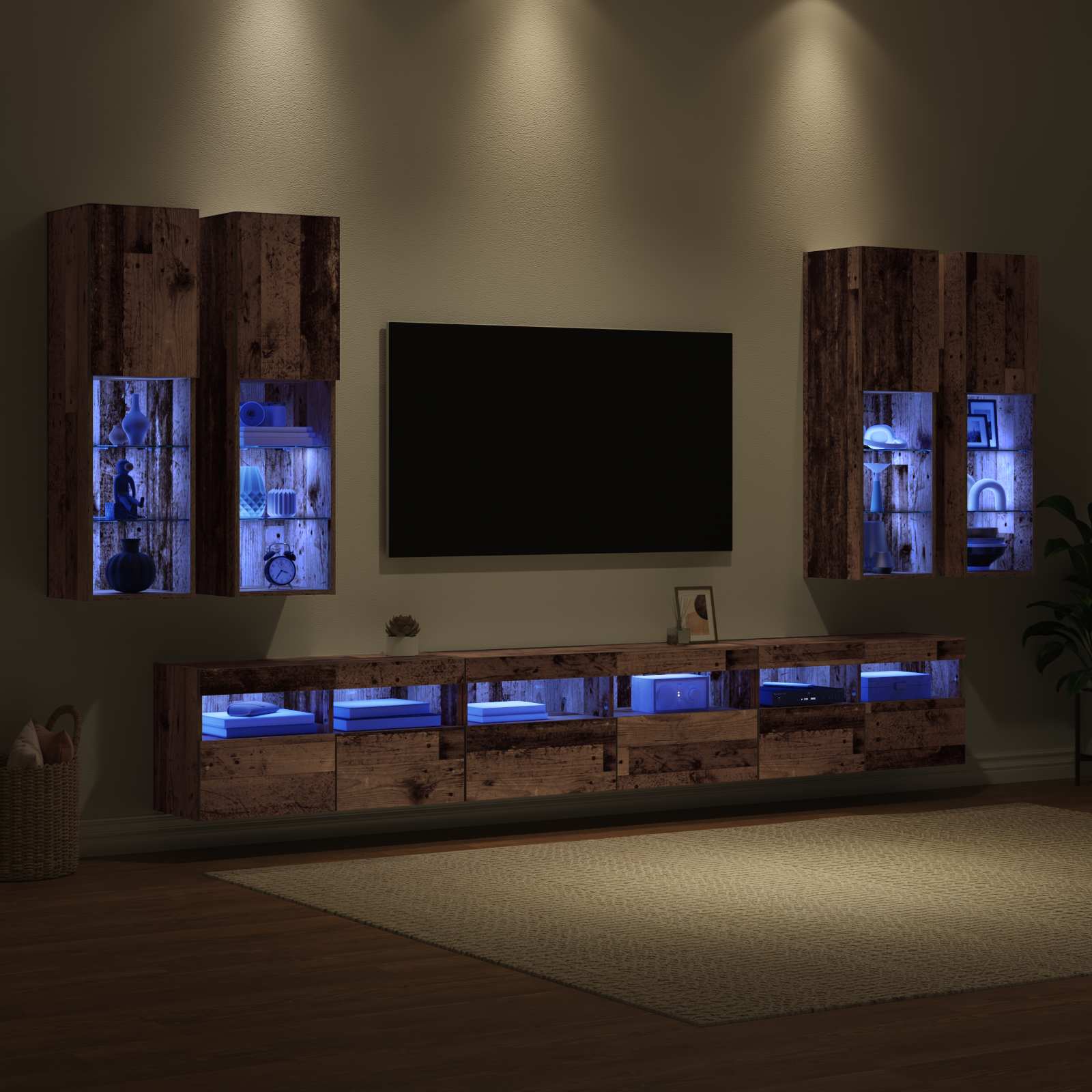 Tv falit kabinet szett led -es lámpákkal 7 pcs öreg fa faanyag