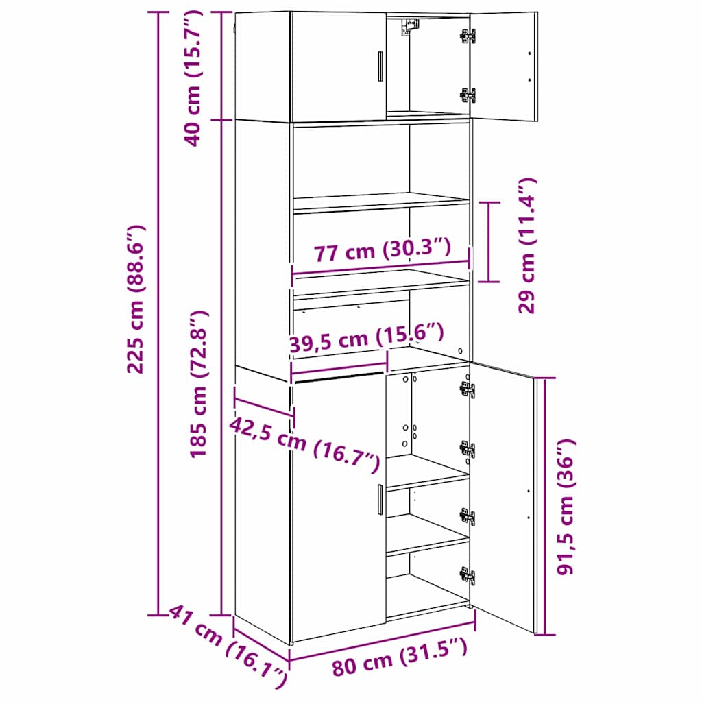 Tárolószekrény öreg fa 80 x 42,5 x 225 cm faanyag