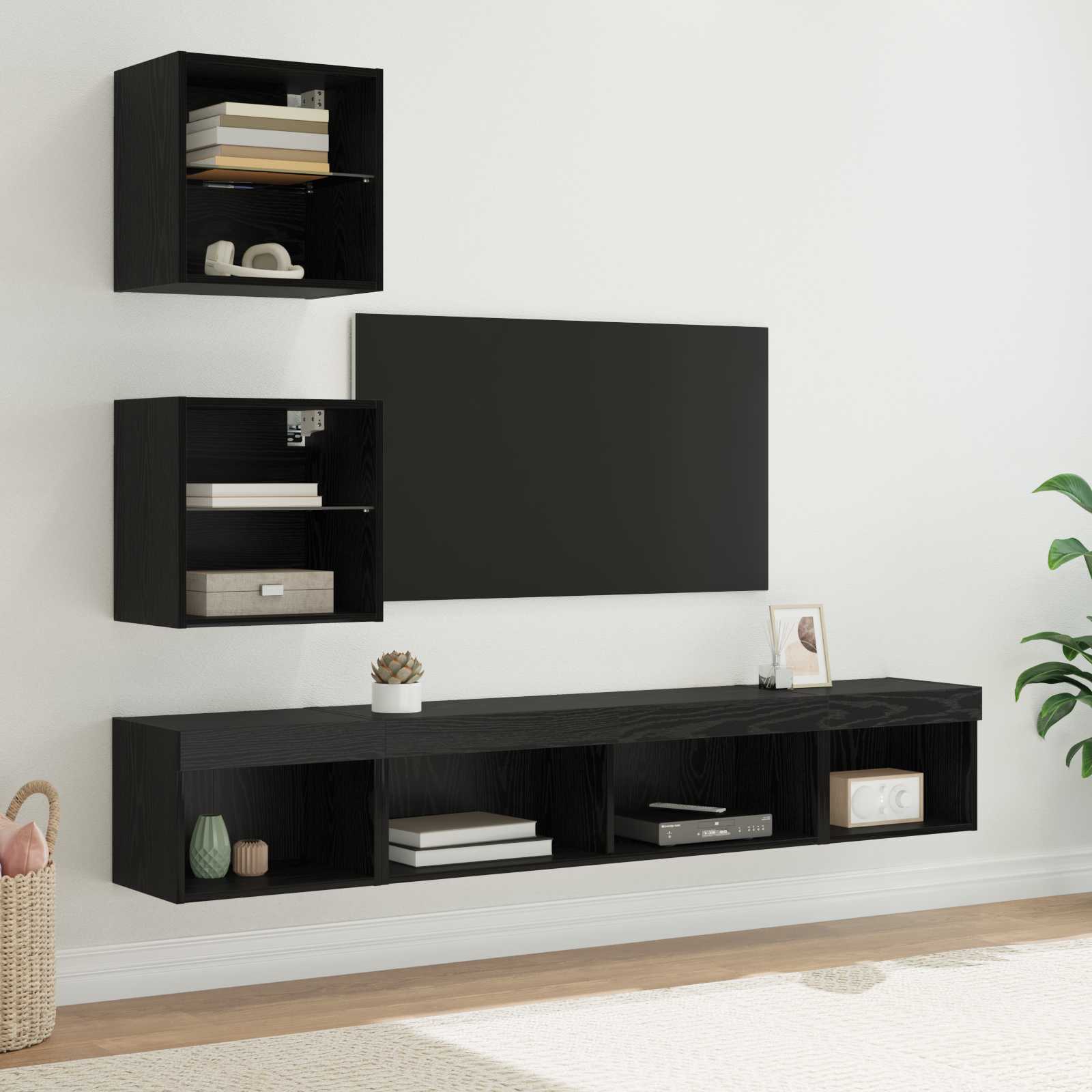Tv fali egységek led-del 5 pcs fekete tölgy 100 x 30 x 30 cm faanyag