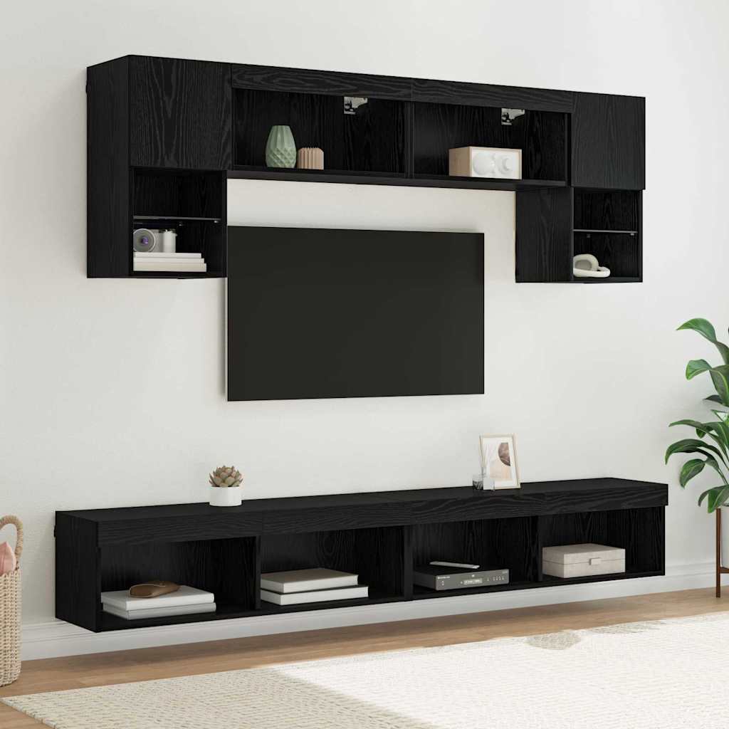 Tv fali egységek led-del 6 pcs fekete tölgy faanyag