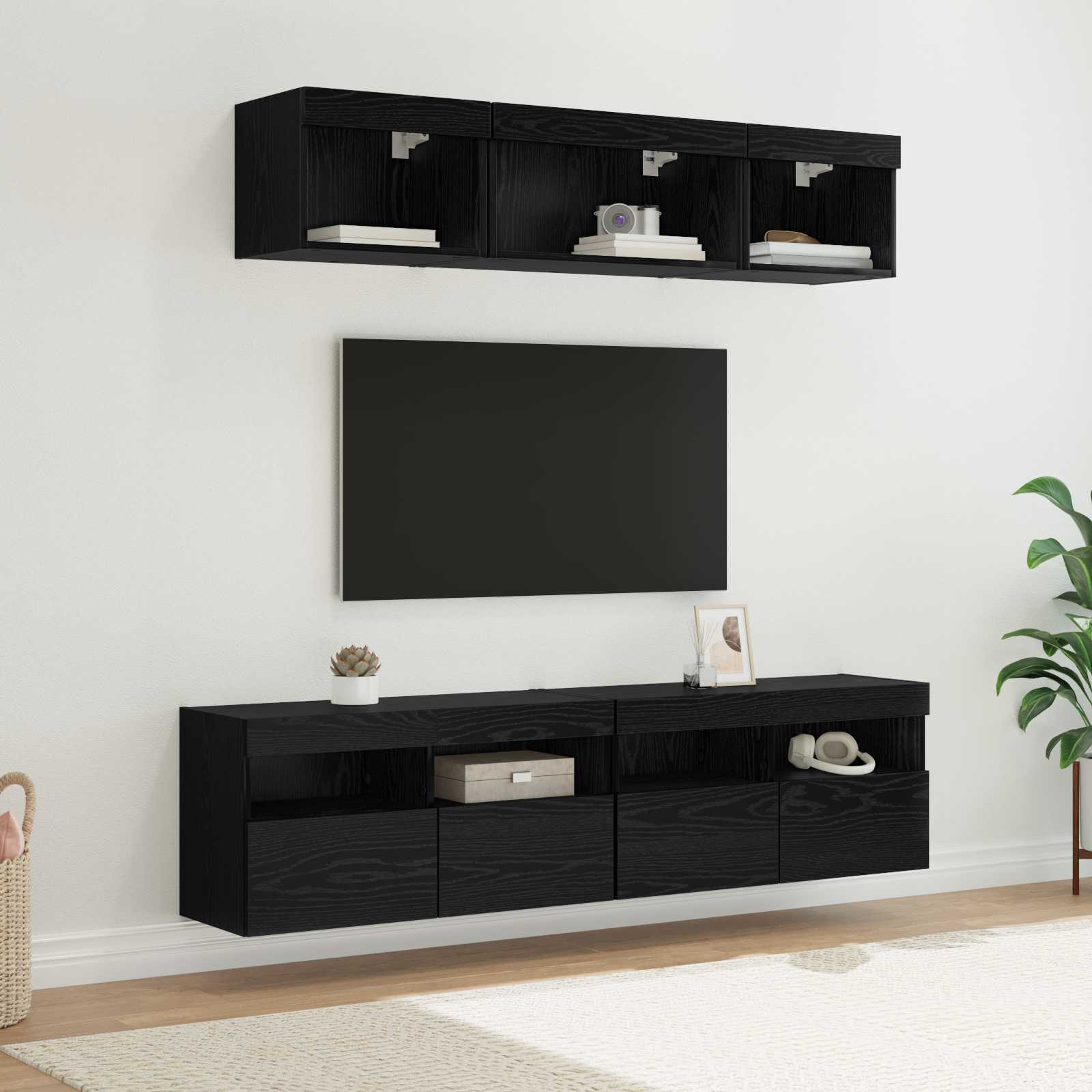 Tv fali egységek led-del 5 pcs fekete tölgy 80 x 30 x 40 cm faanyag