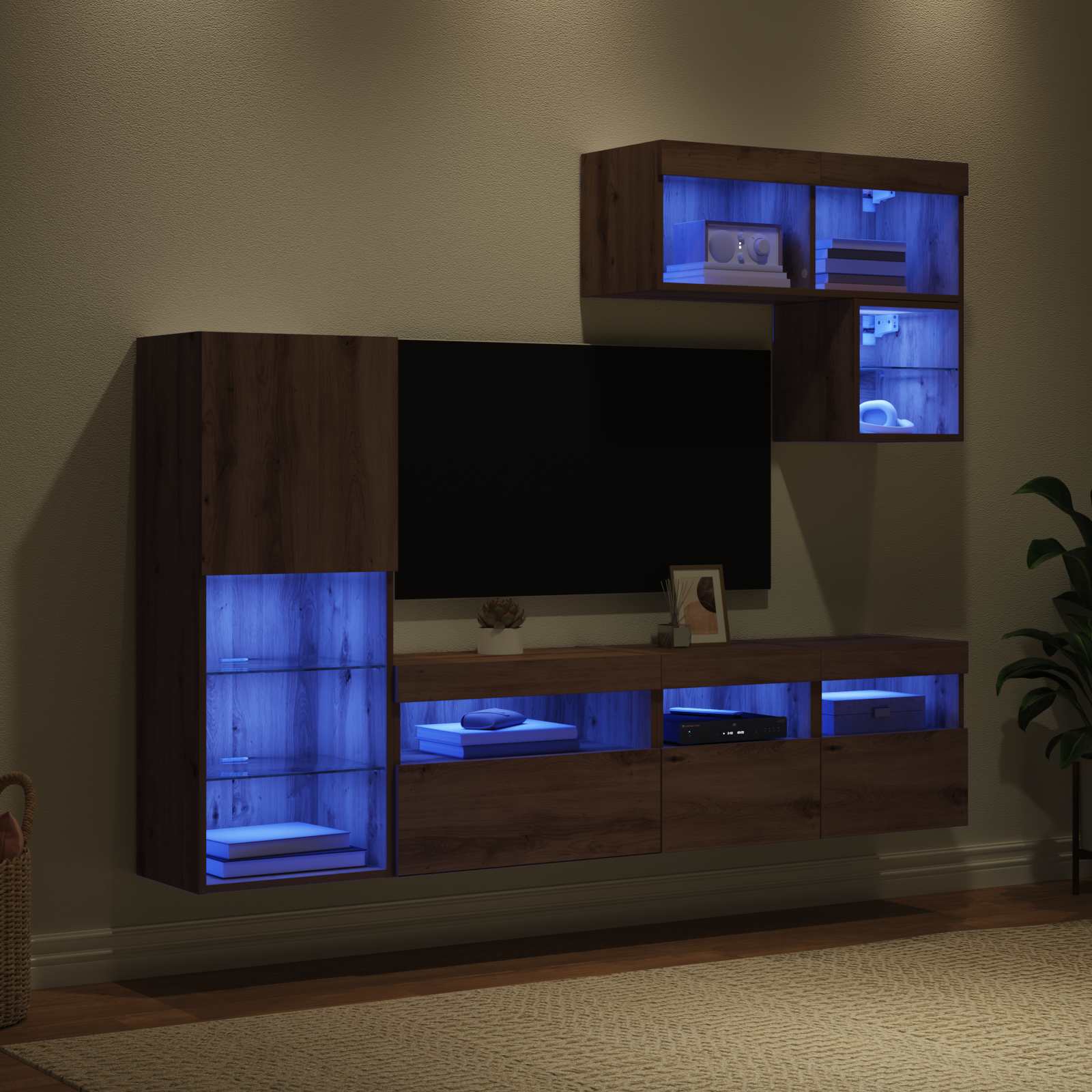Tv fali egységek led -es lámpákkal 6 pcs artisan tölgy faanyag