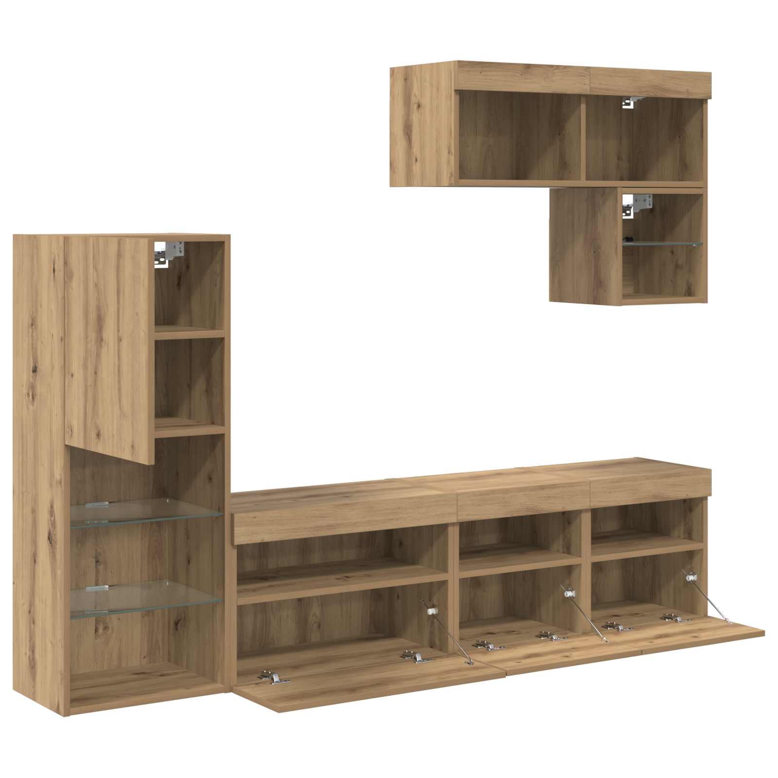 Tv fali egységek led -es lámpákkal 6 pcs artisan tölgy faanyag