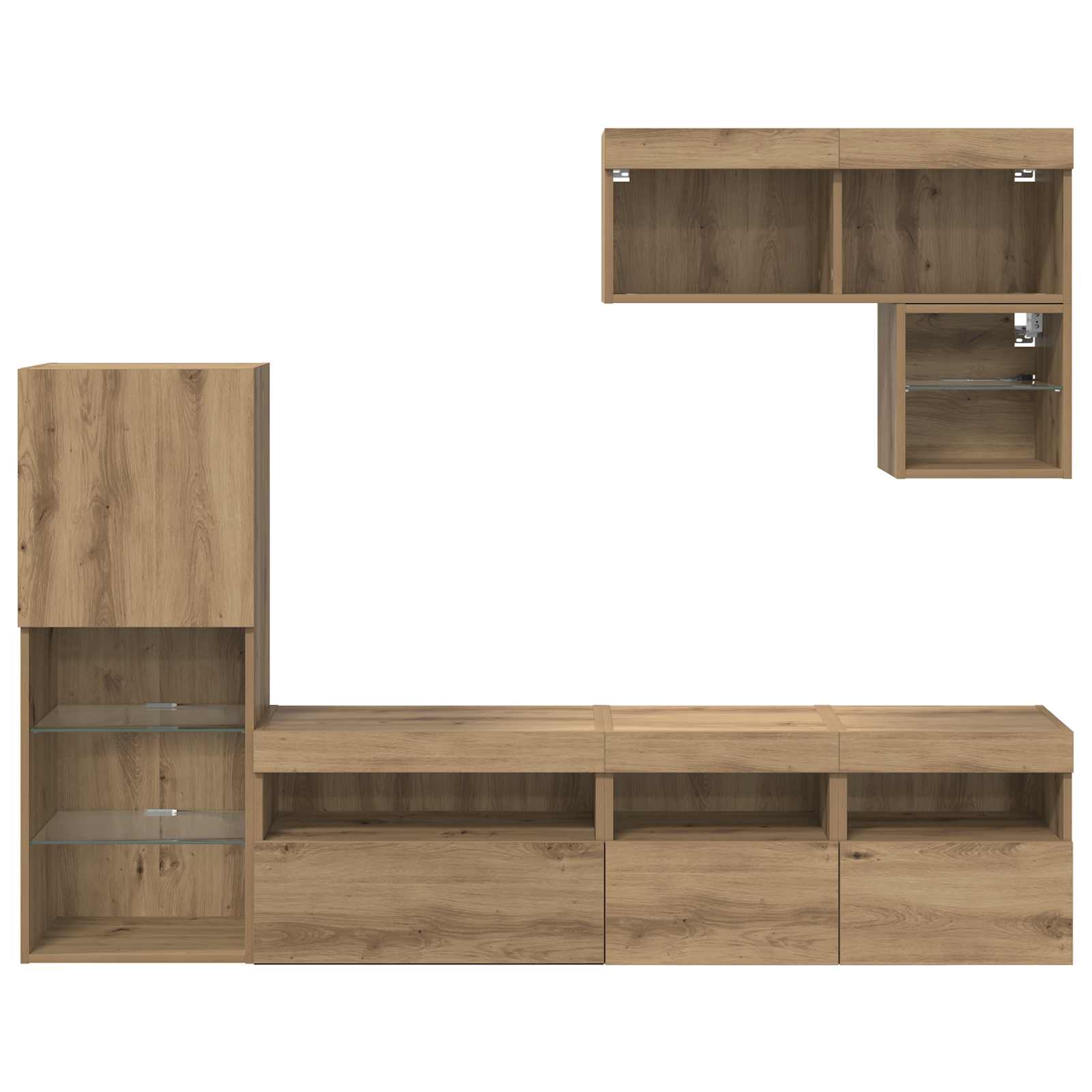 Tv fali egységek led -es lámpákkal 6 pcs artisan tölgy faanyag