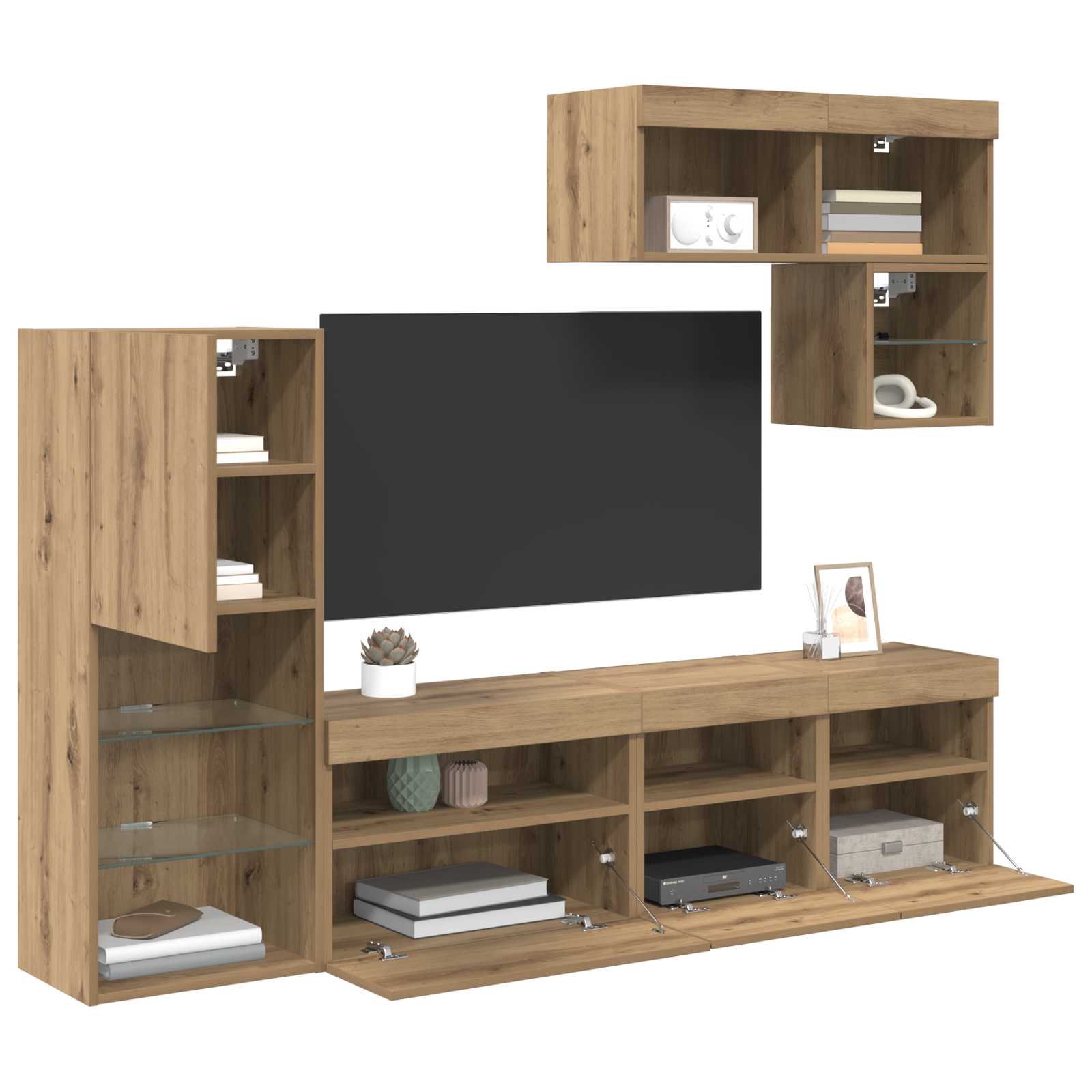Tv fali egységek led -es lámpákkal 6 pcs artisan tölgy faanyag