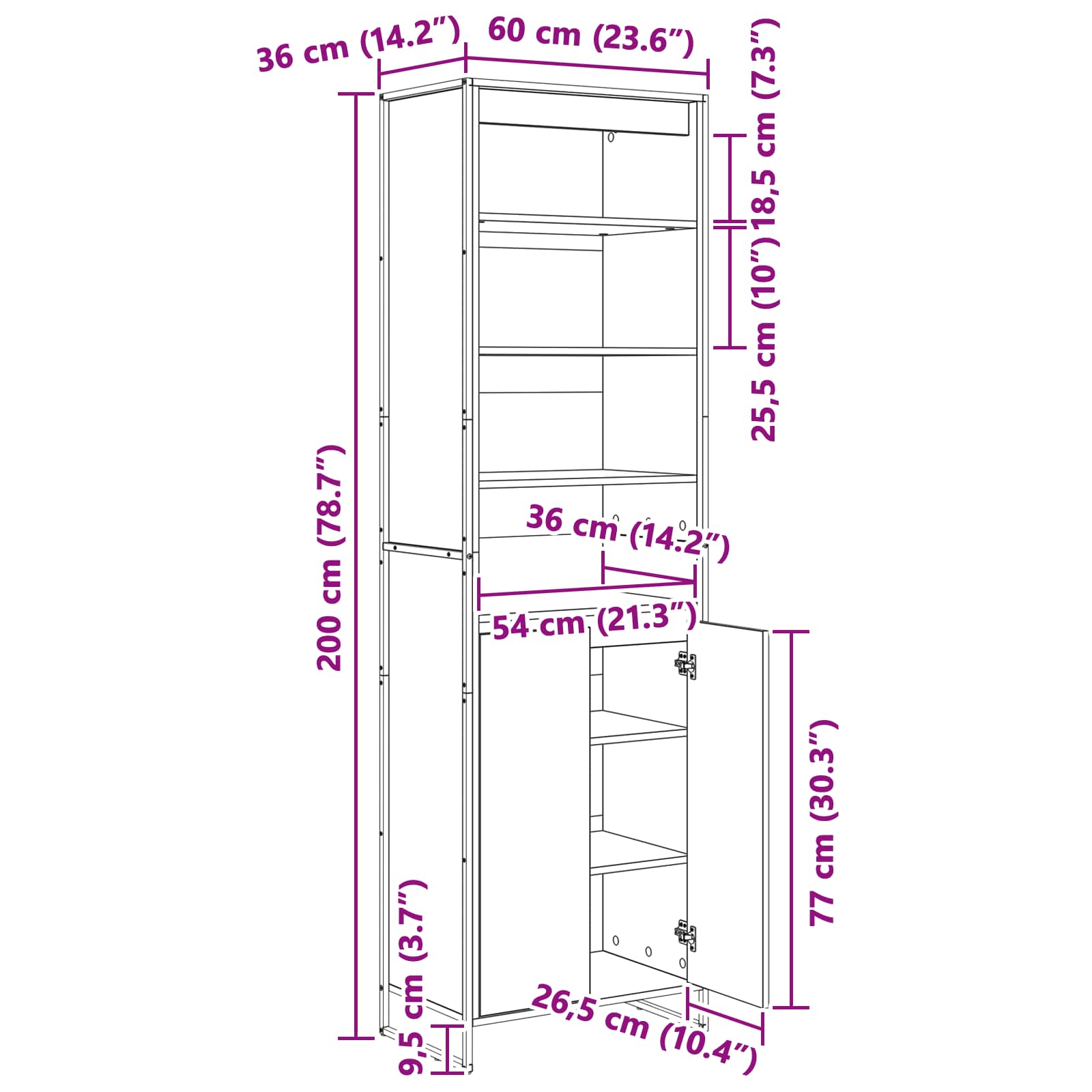 Magas szekrények művészi tölgy 60 x 36 x 200 cm faanyag