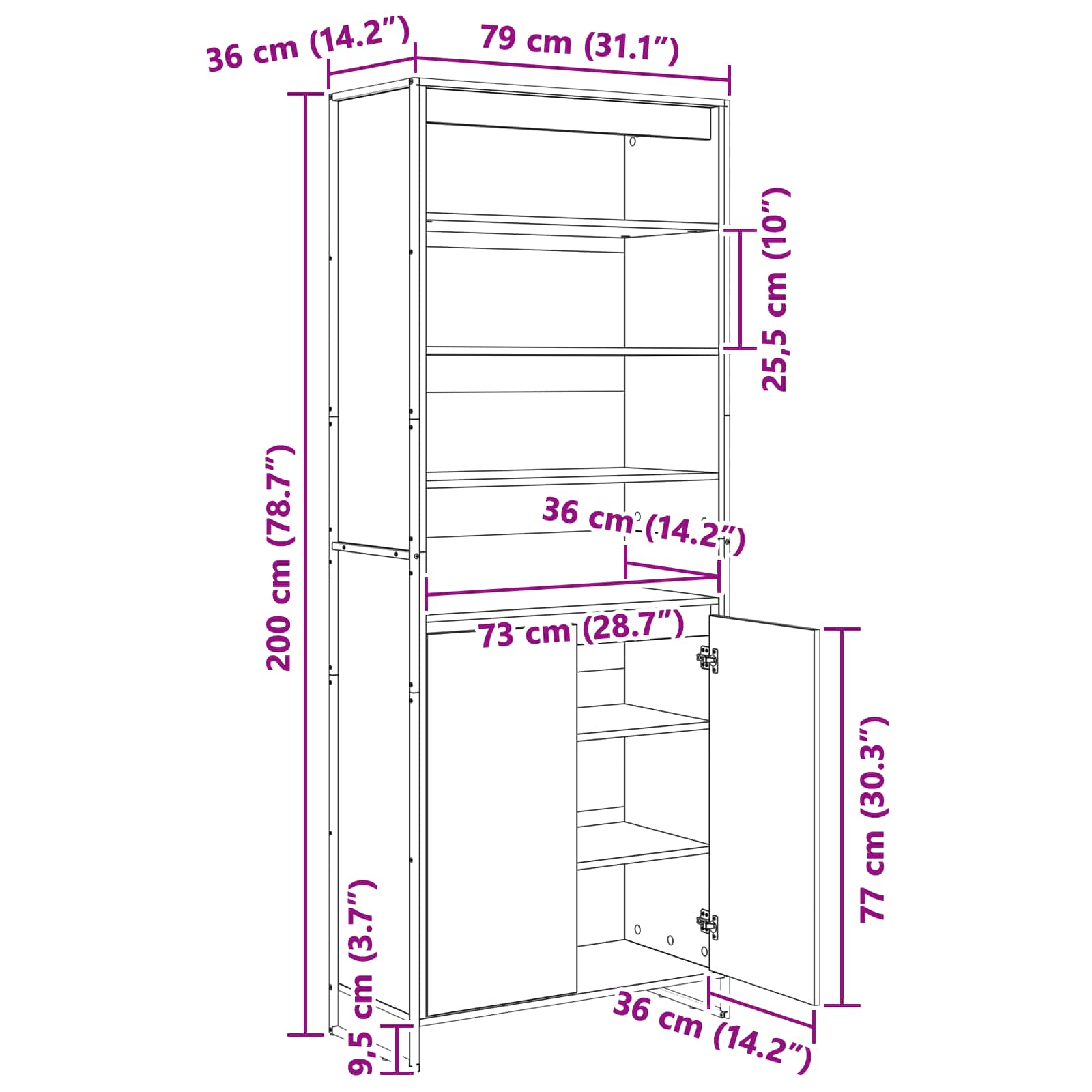 Magas szekrények fekete tölgy 79 x 36 x 200 cm faanyag